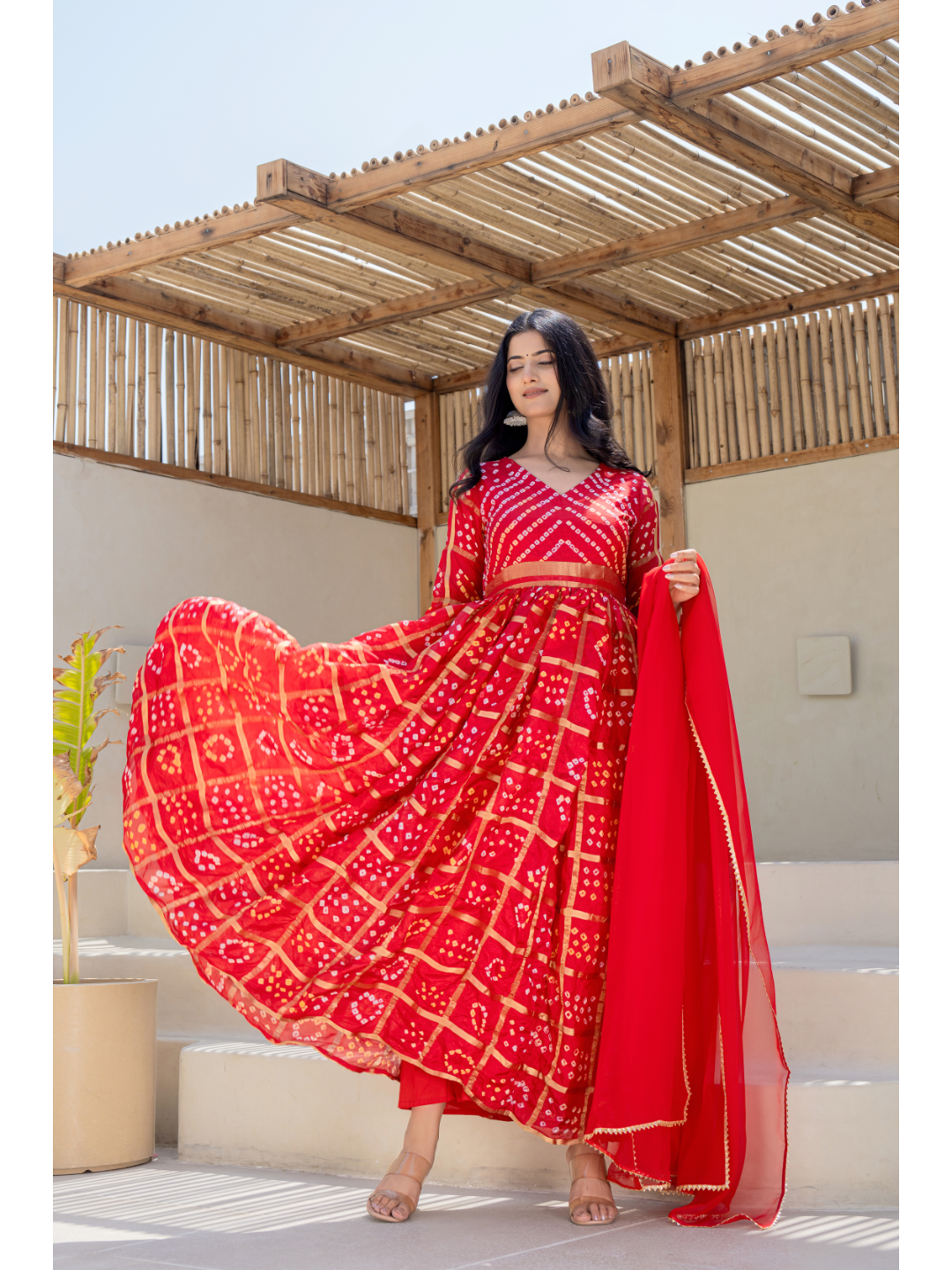 Red Bandhani Gown
