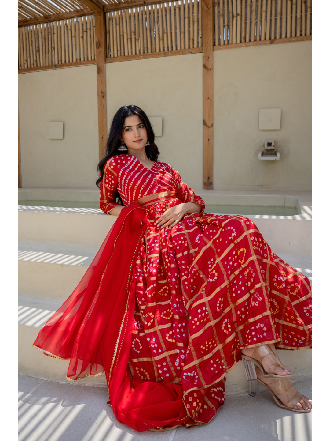 Red Bandhani Gown