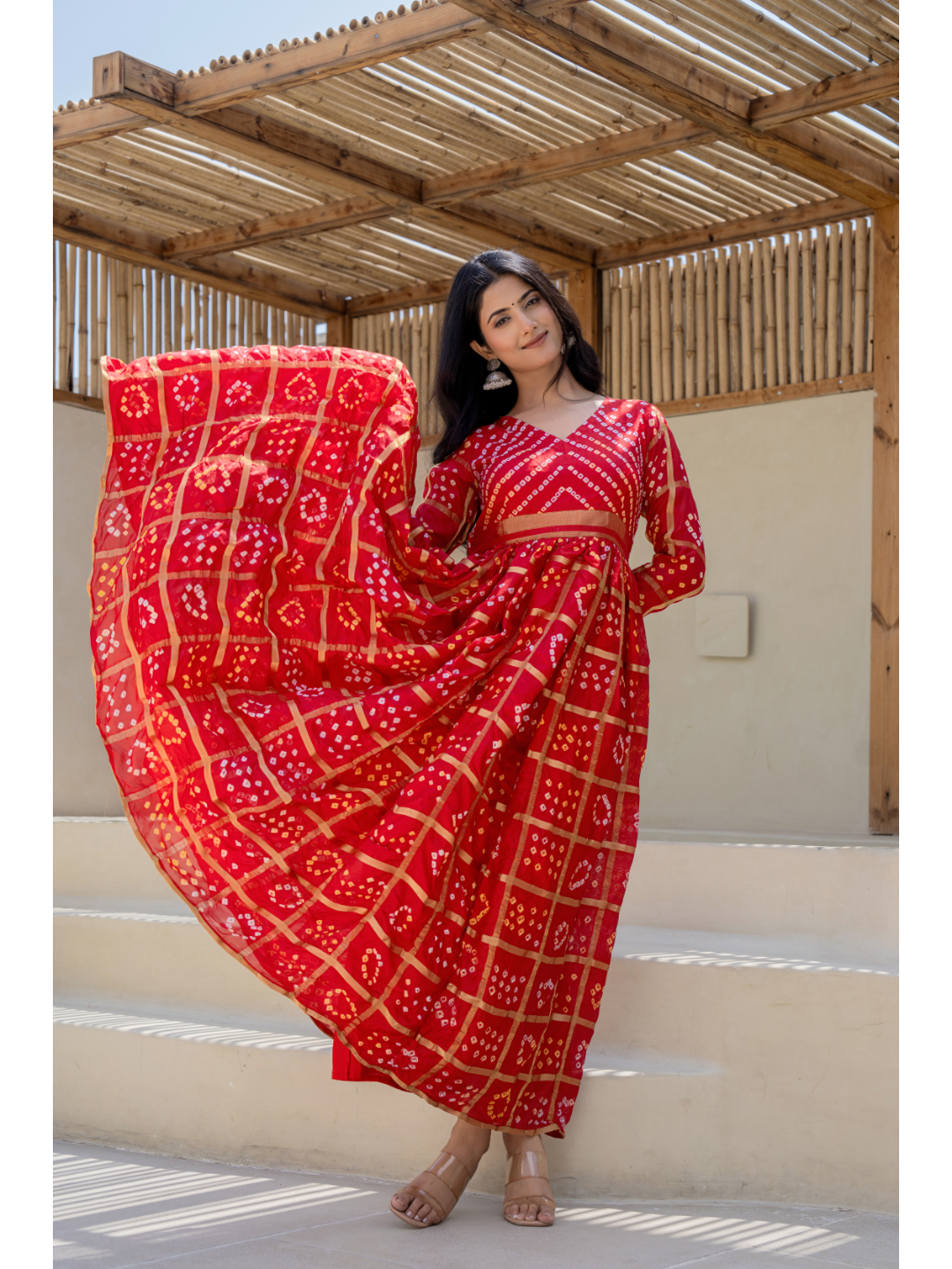Red Bandhani Gown