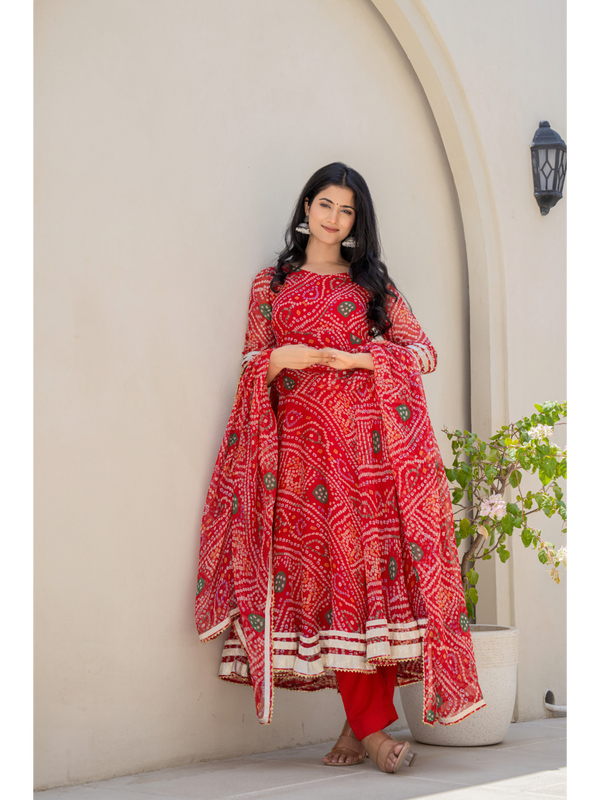 Red Bandhani Suit Set