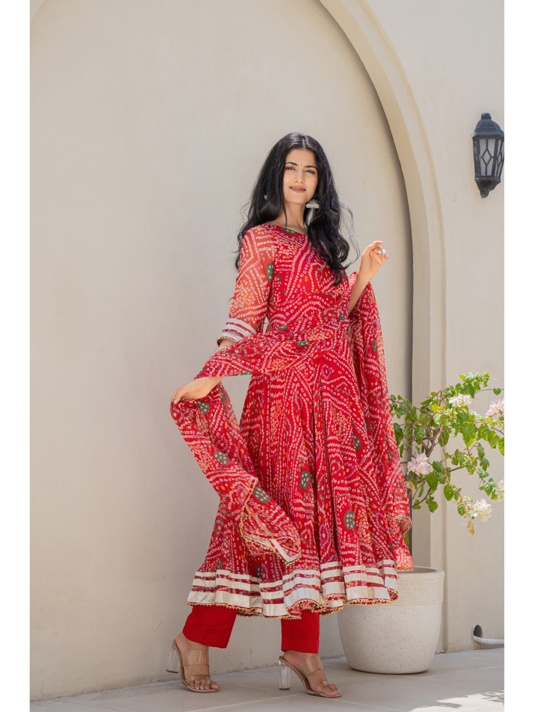Red Bandhani Suit Set