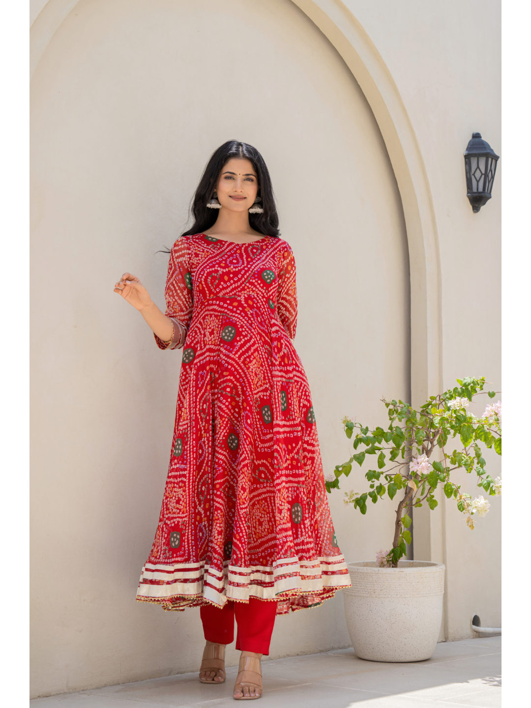 Red Bandhani Suit Set