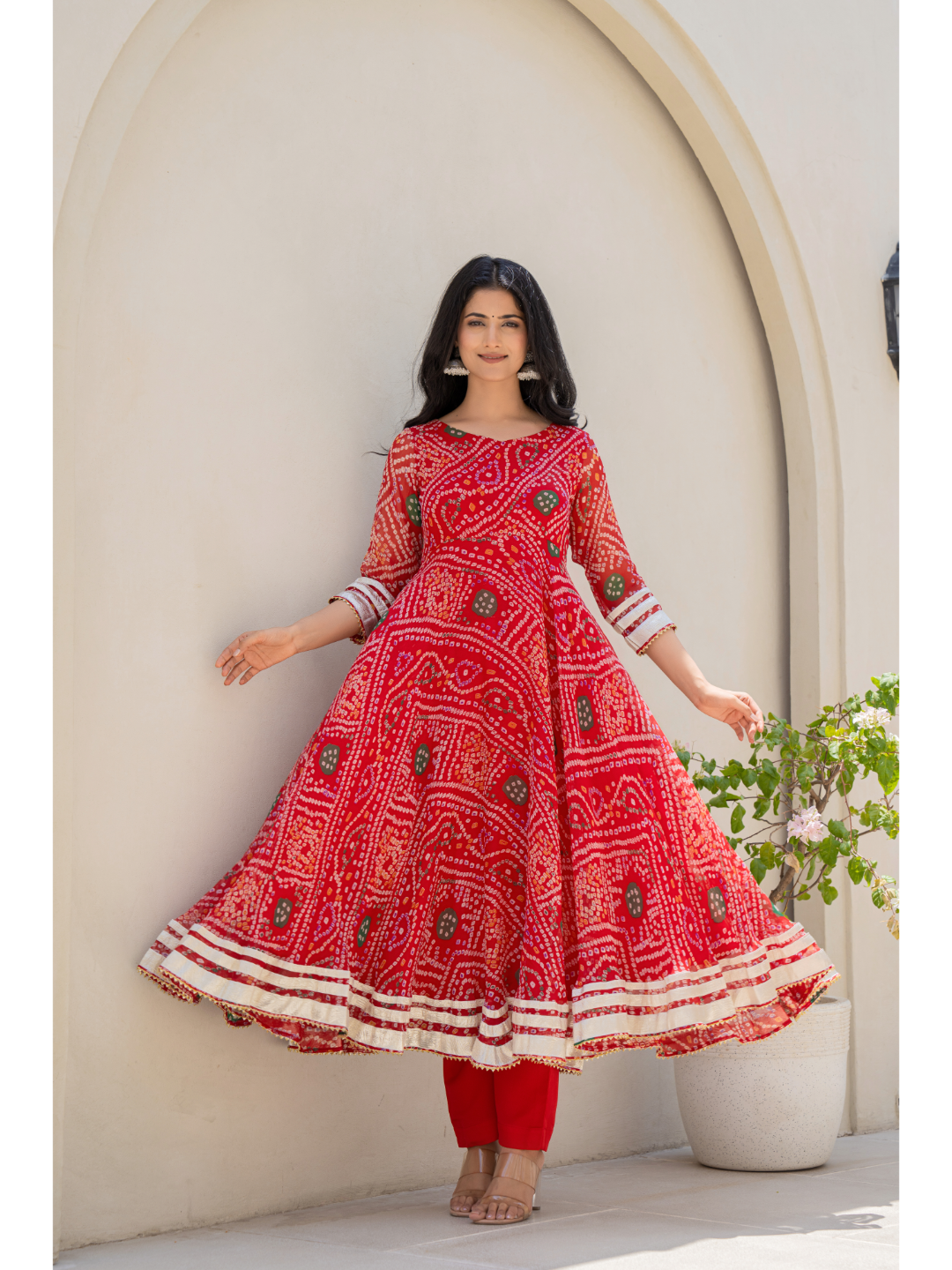 Red Bandhani Suit Set