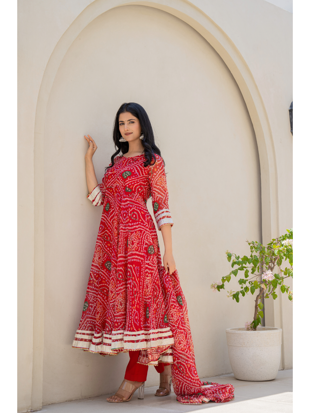 Red Bandhani Suit Set