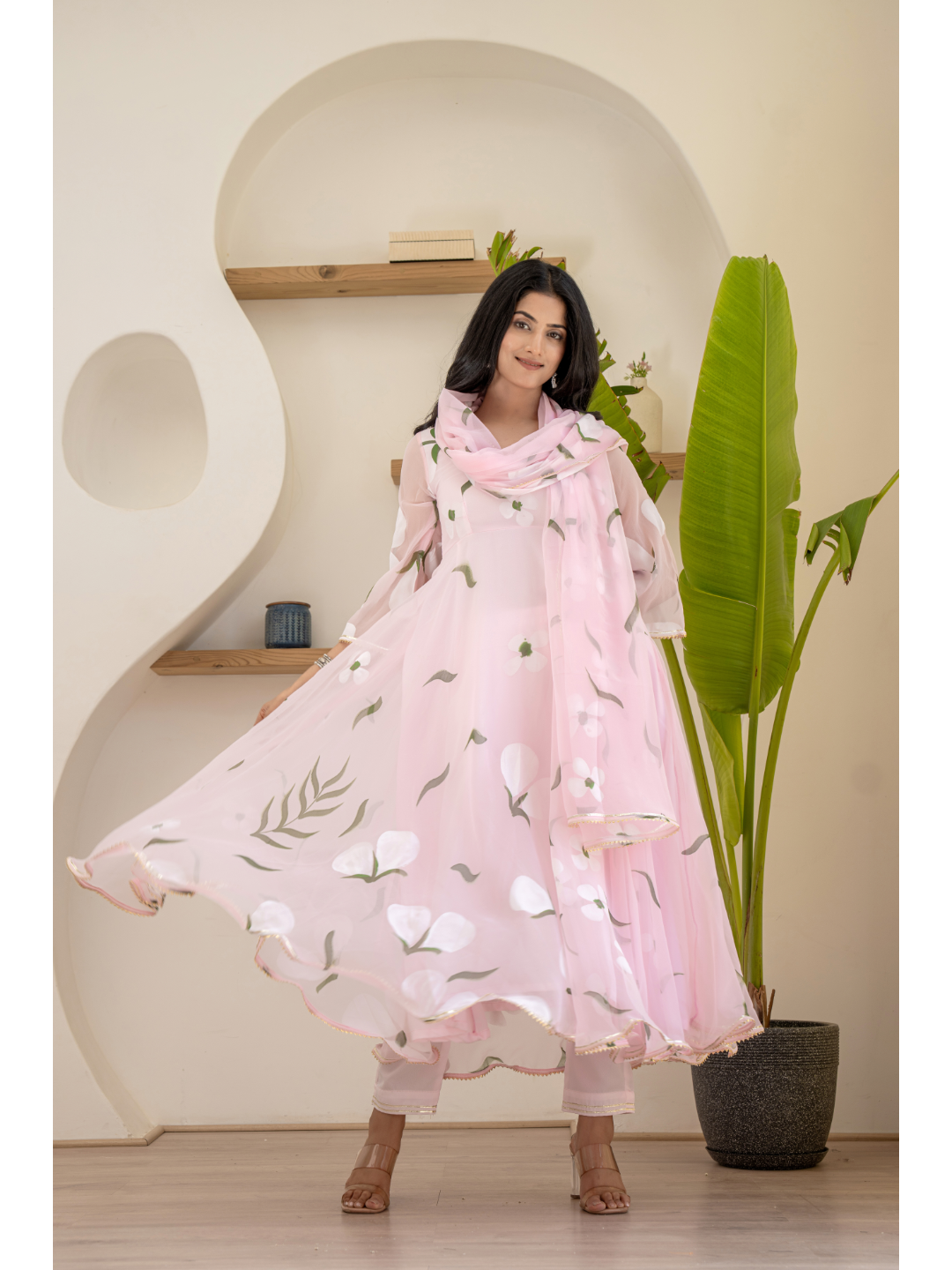 Baby Pink Suit Set Hand Paint