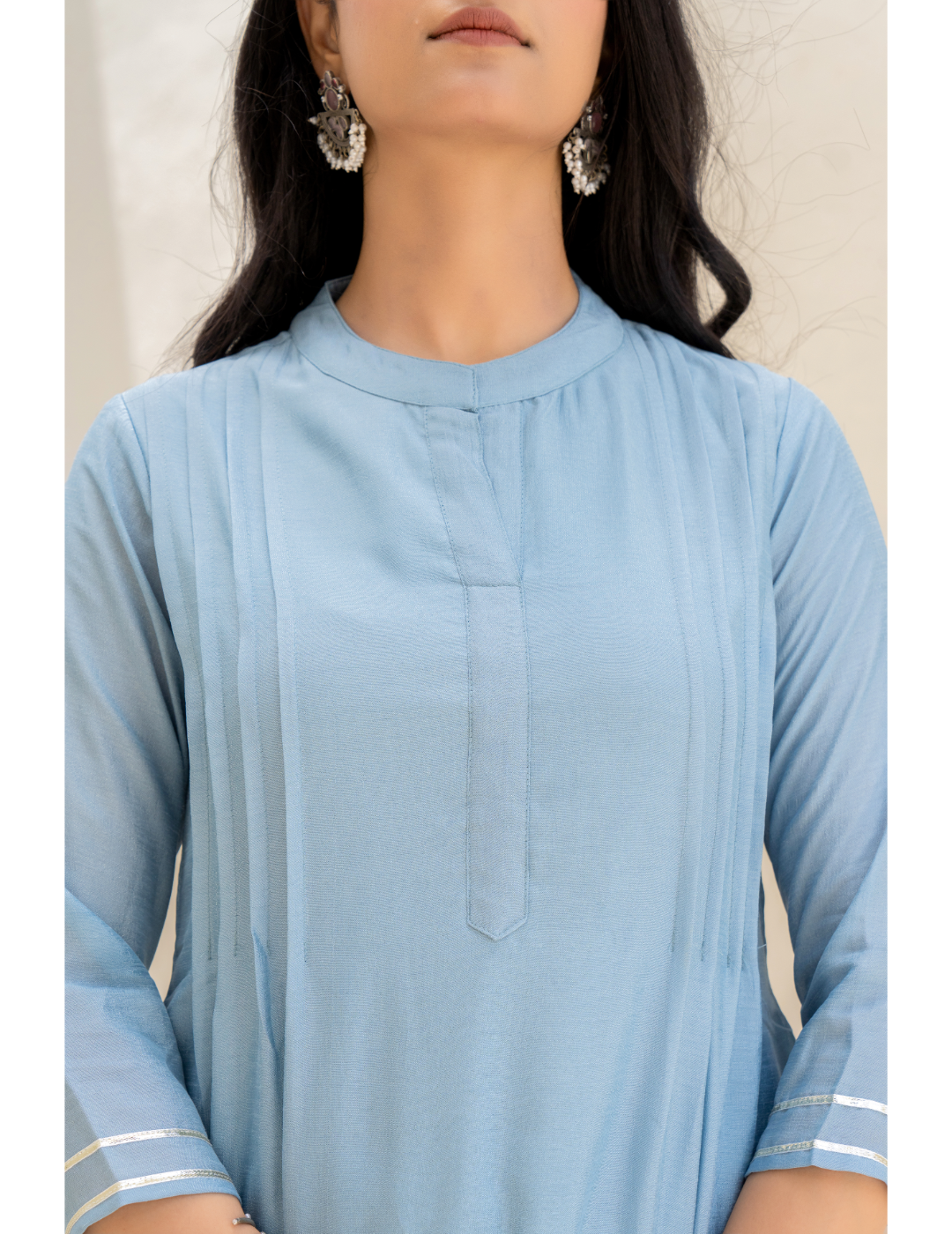 Powder Blue Hand Block & Pintex Suit Set