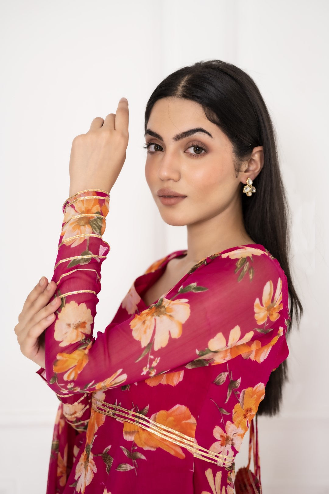 Pink Digital Print Chiffon Lehnga Set