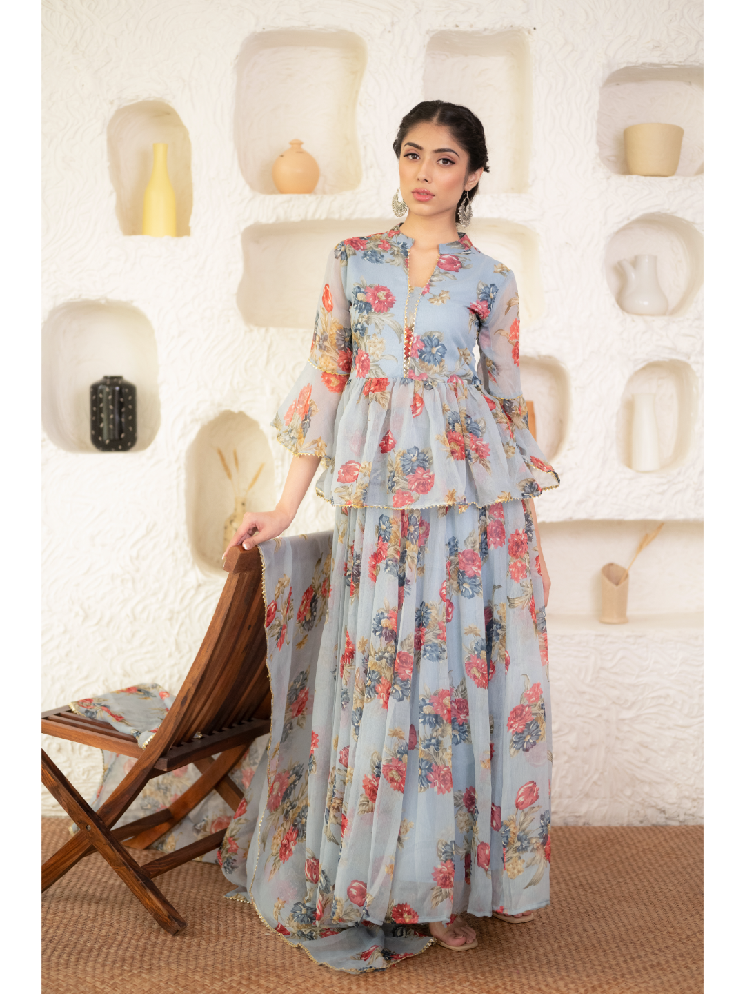 Grey Digital Print Lehnga Set