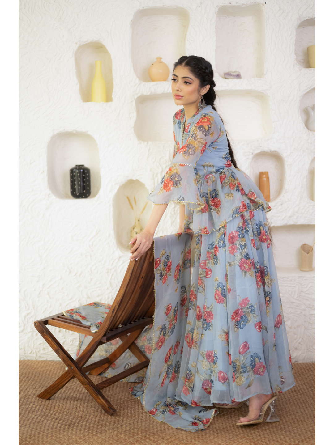 Grey Digital Print Lehnga Set