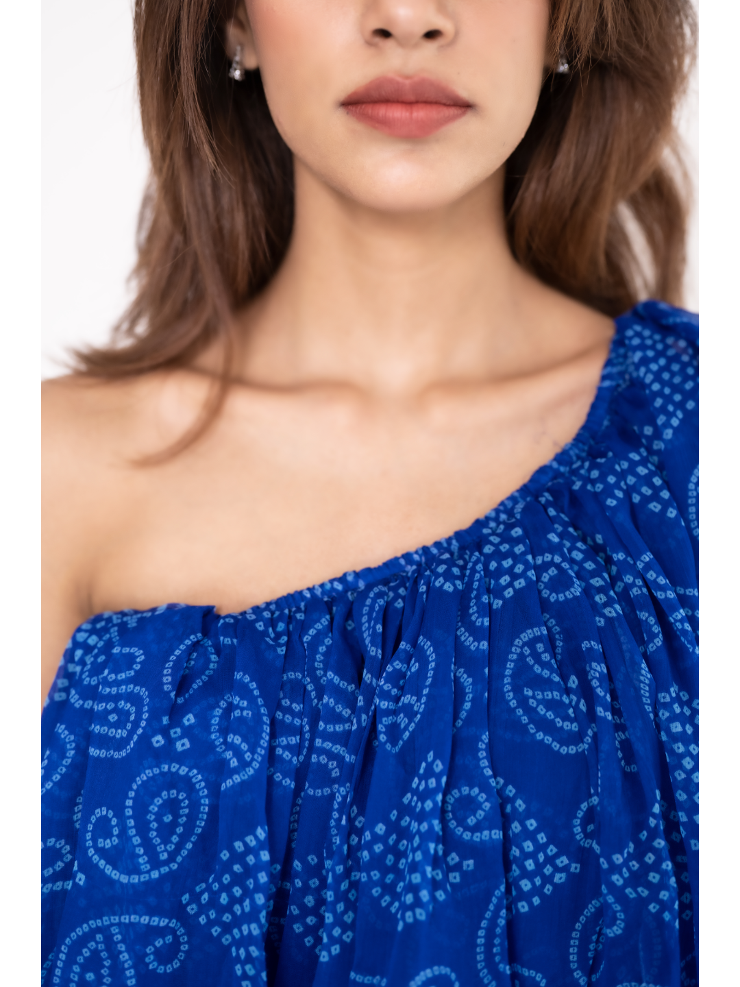 Blue Bandhani Off-Shoulder Dress