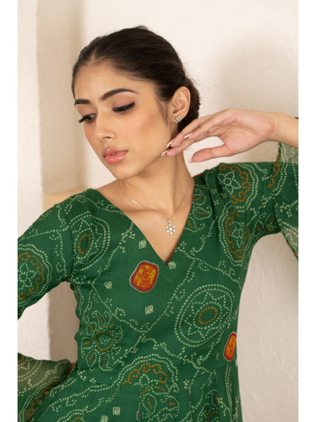 Green Ruffle Bandhani Dress