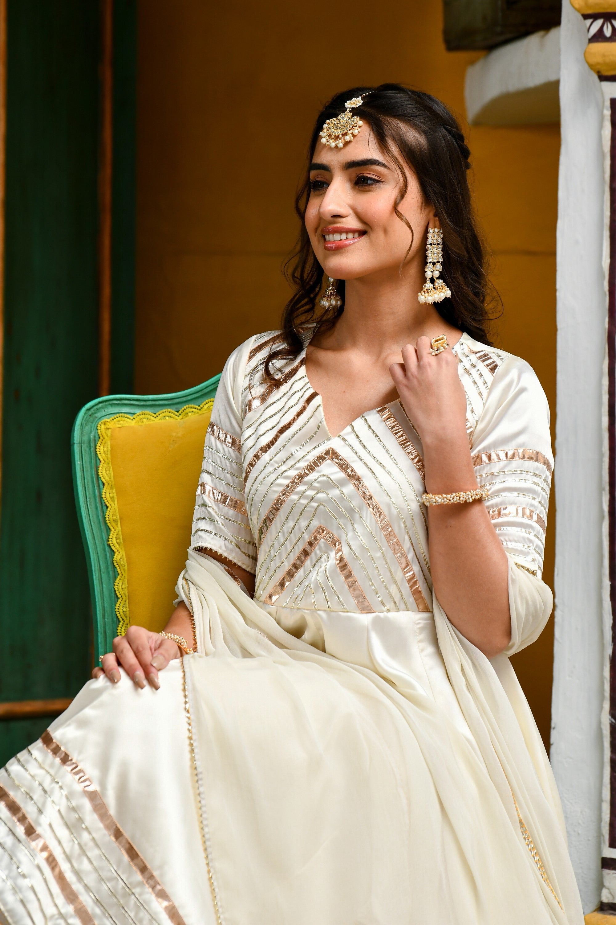 Anarkali White Suit For Women- 3Pc Set - SUTI KAPDA
