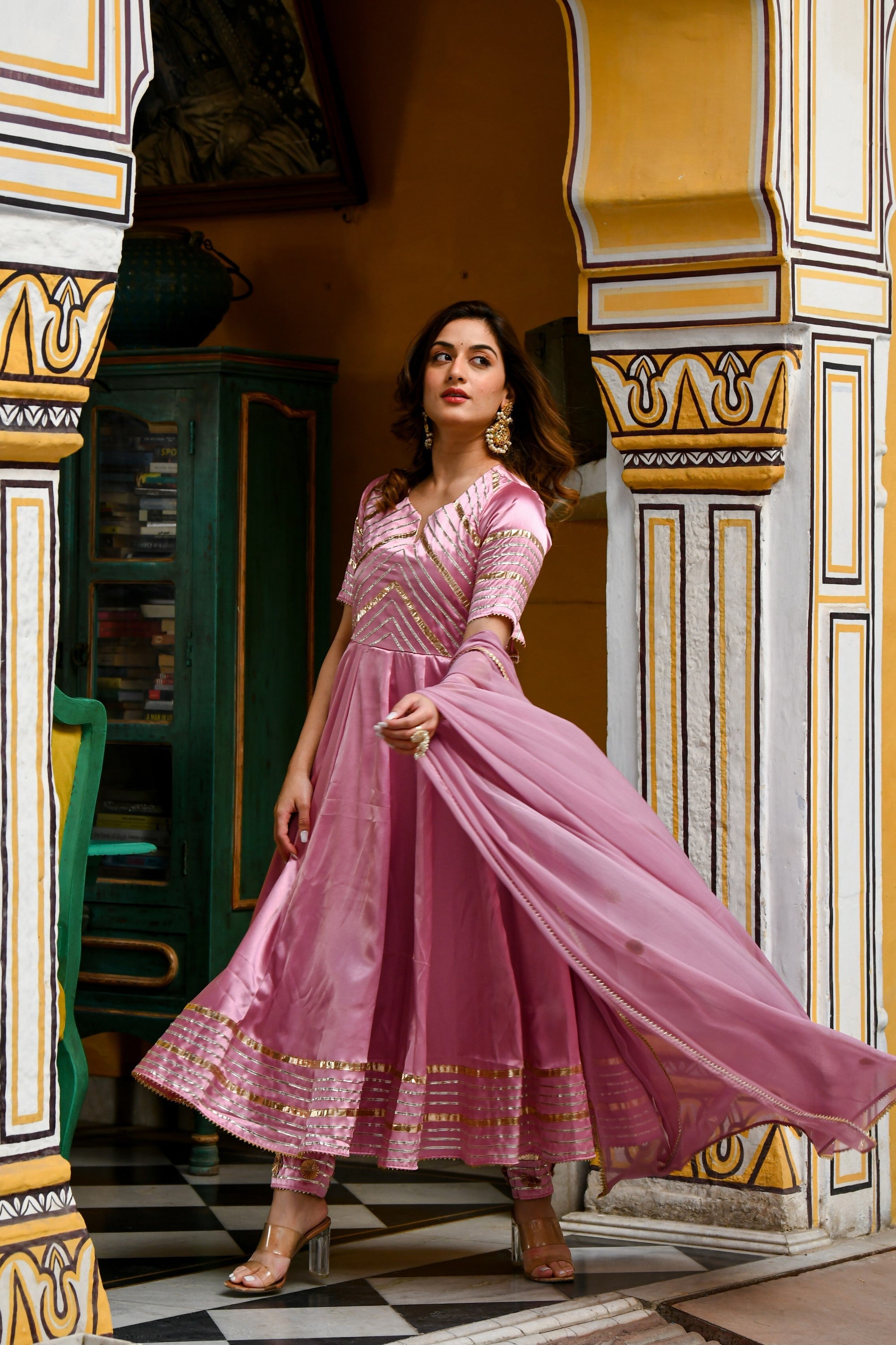 Mauve Satin Anarkali Kurta With Dupatta- 3Pc Set By SUTI KAPDA