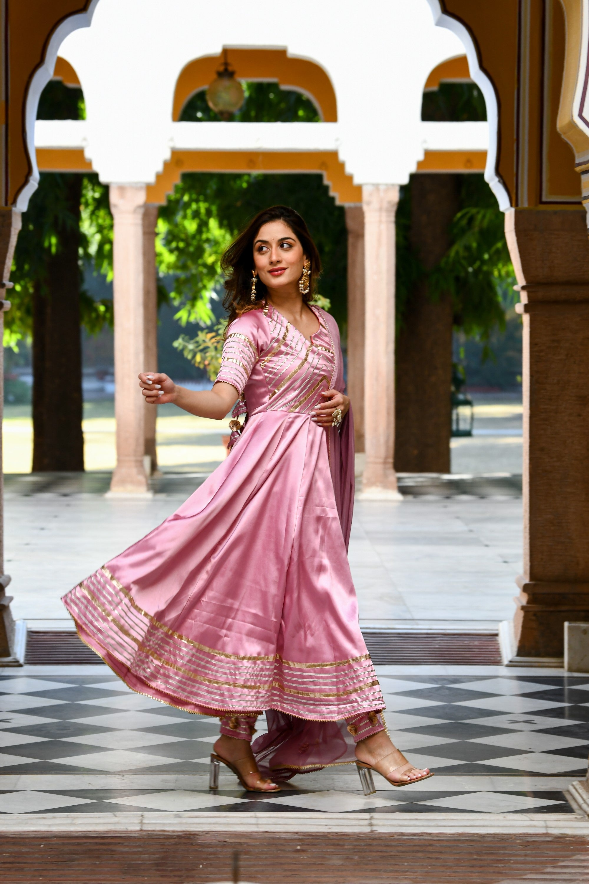 Mauve Satin Anarkali Kurta With Dupatta- 3Pc Set By SUTI KAPDA