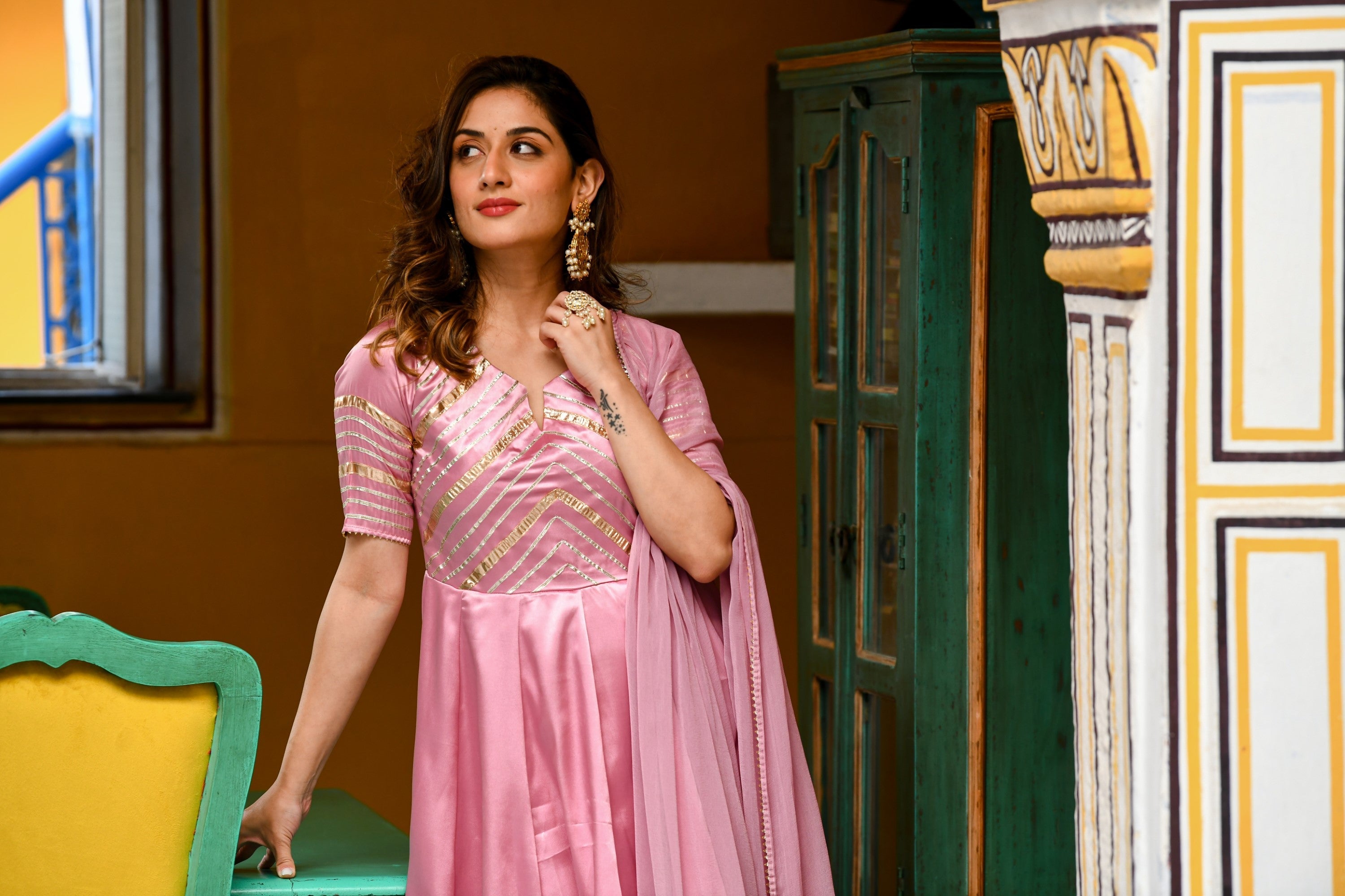 Mauve Satin Anarkali Kurta With Dupatta- 3Pc Set By SUTI KAPDA