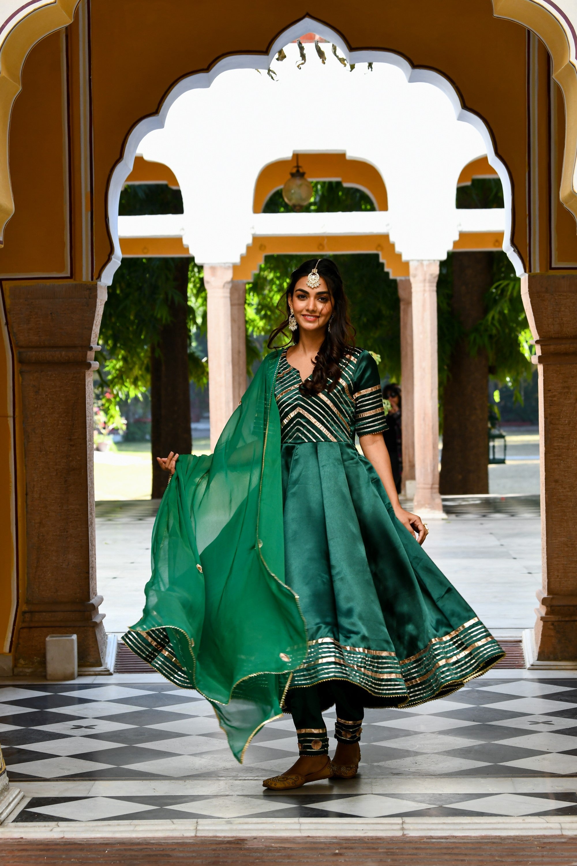 Very Beautiful Charming Shades of Green Suit Set Fully Stitched, Kalidar Cotton Anarkali retailer with Instant Charm Elegant Dupatta 3 pc Readymade