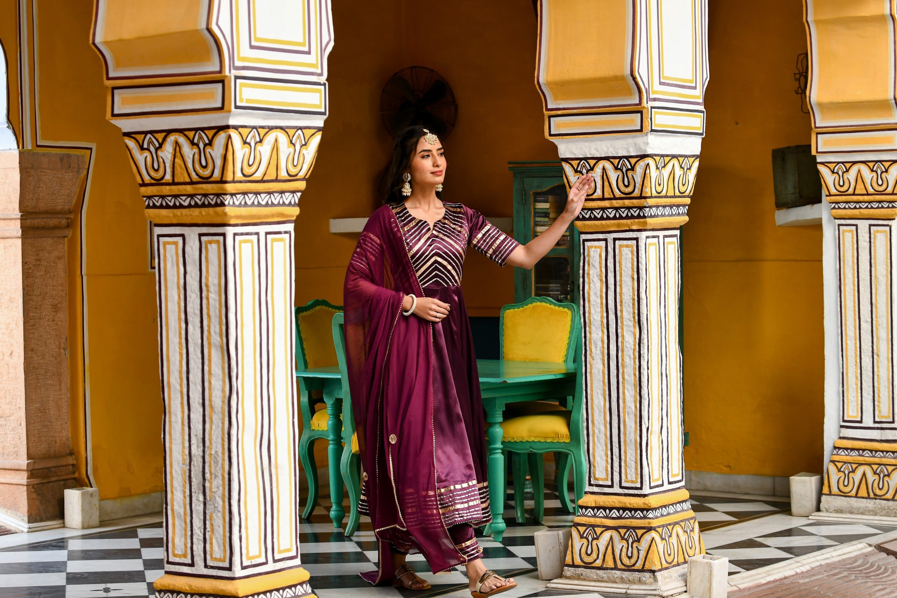 Dark Purple Satin Anarkali Suit- (3Pc Set) By SUTI KAPDA