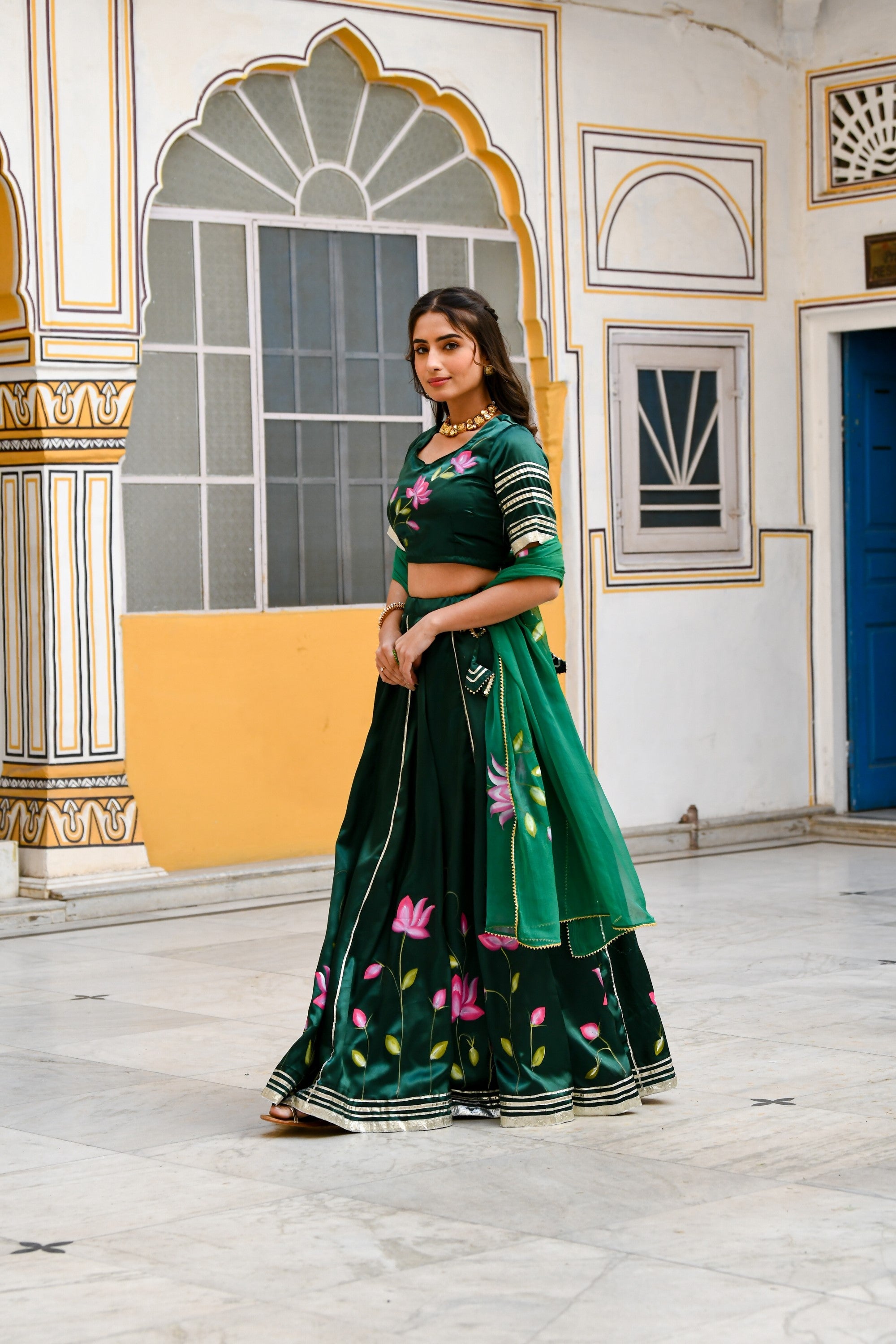 Bottle Green Lehenga Choli For Women- (3Pc Set) By SUTI KAPDA