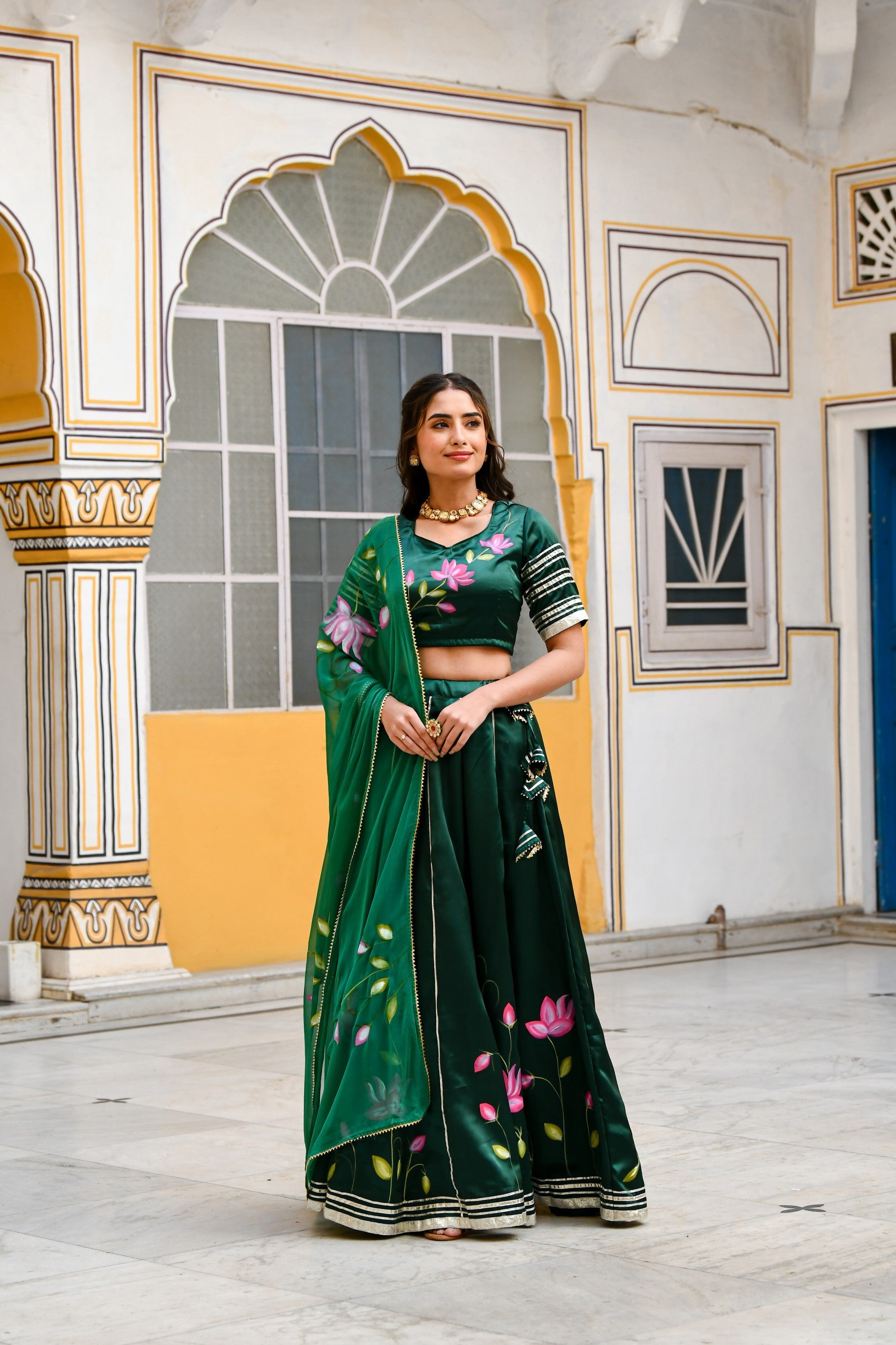 Bottle Green Lehenga Choli For Women- (3Pc Set) By SUTI KAPDA
