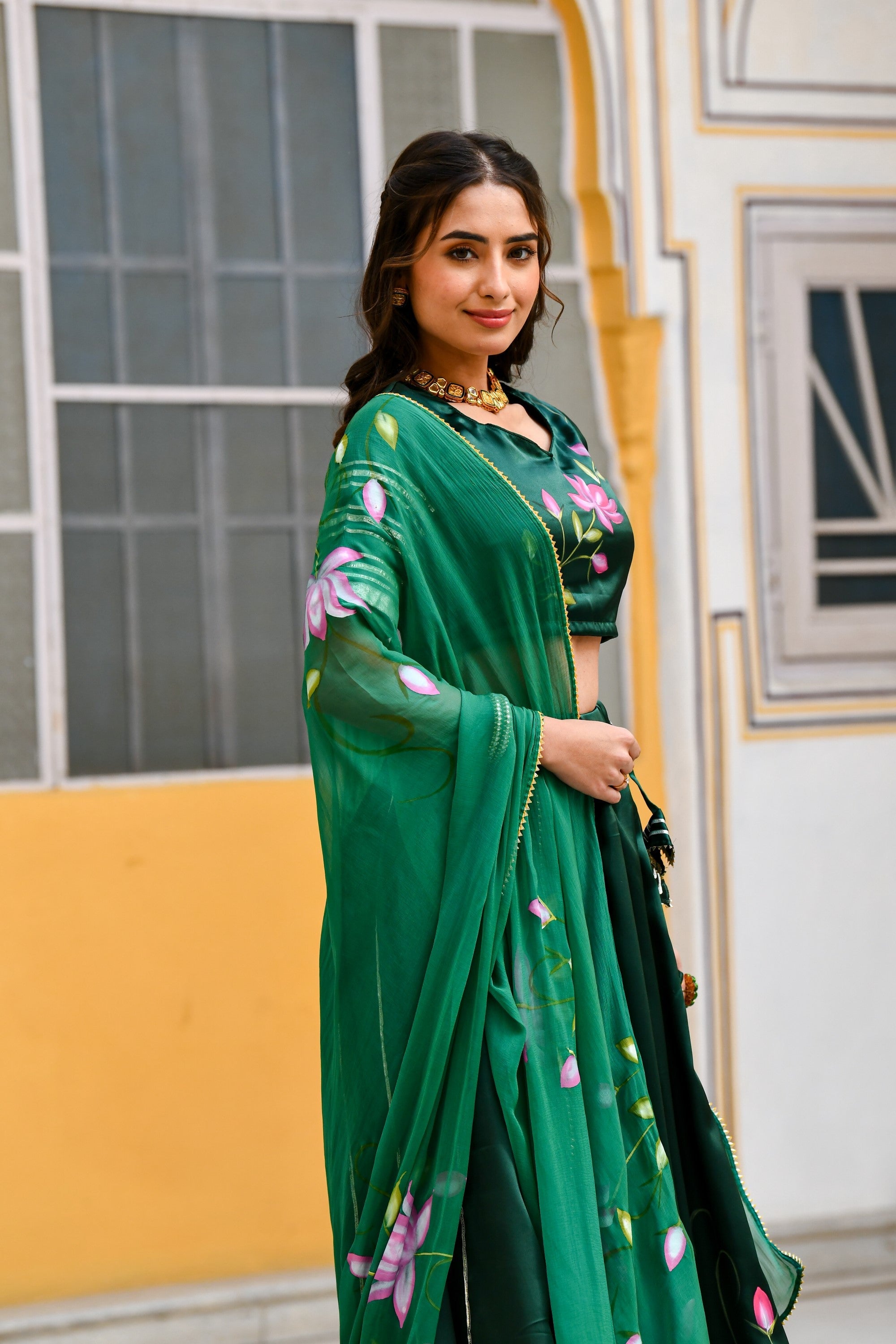 Bottle Green Lehenga Choli For Women- (3Pc Set) By SUTI KAPDA