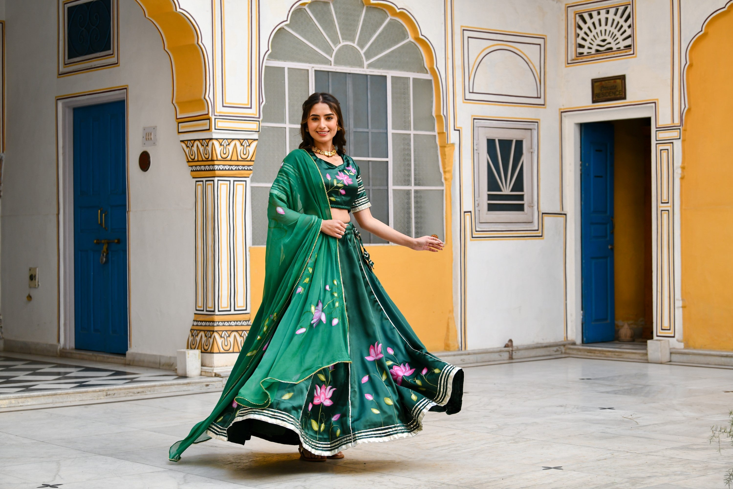 Bottle Green Lehenga Choli For Women- (3Pc Set) By SUTI KAPDA