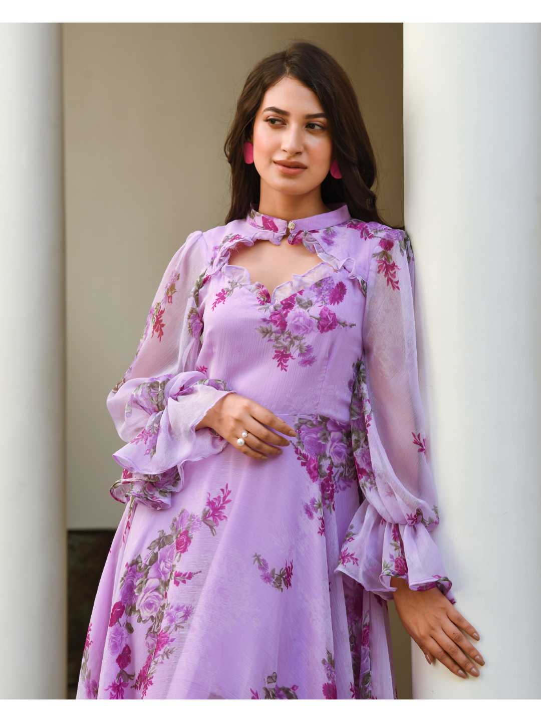 Purple Designer Diamond Neck Dress