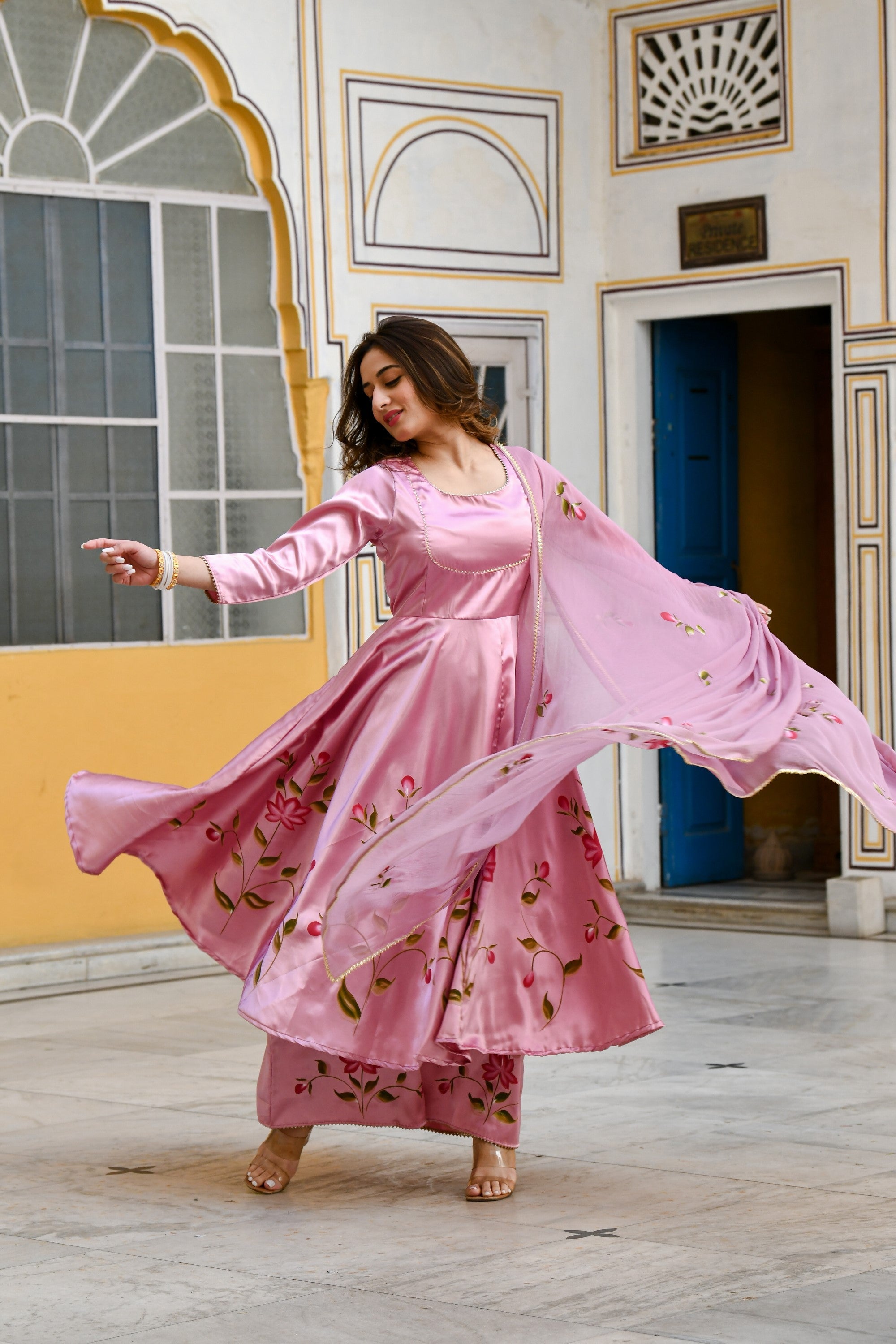 Mauve Anarkali Kurta With Dupatta For Women- (3Pc Set)  By SUTI KAPDA