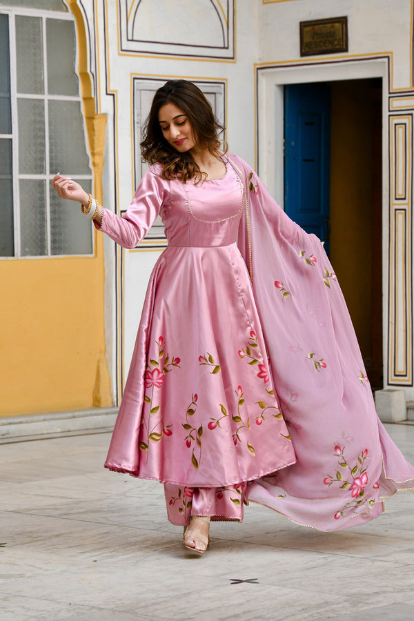 Mauve Anarkali Kurta With Dupatta For Women- (3Pc Set)  By SUTI KAPDA