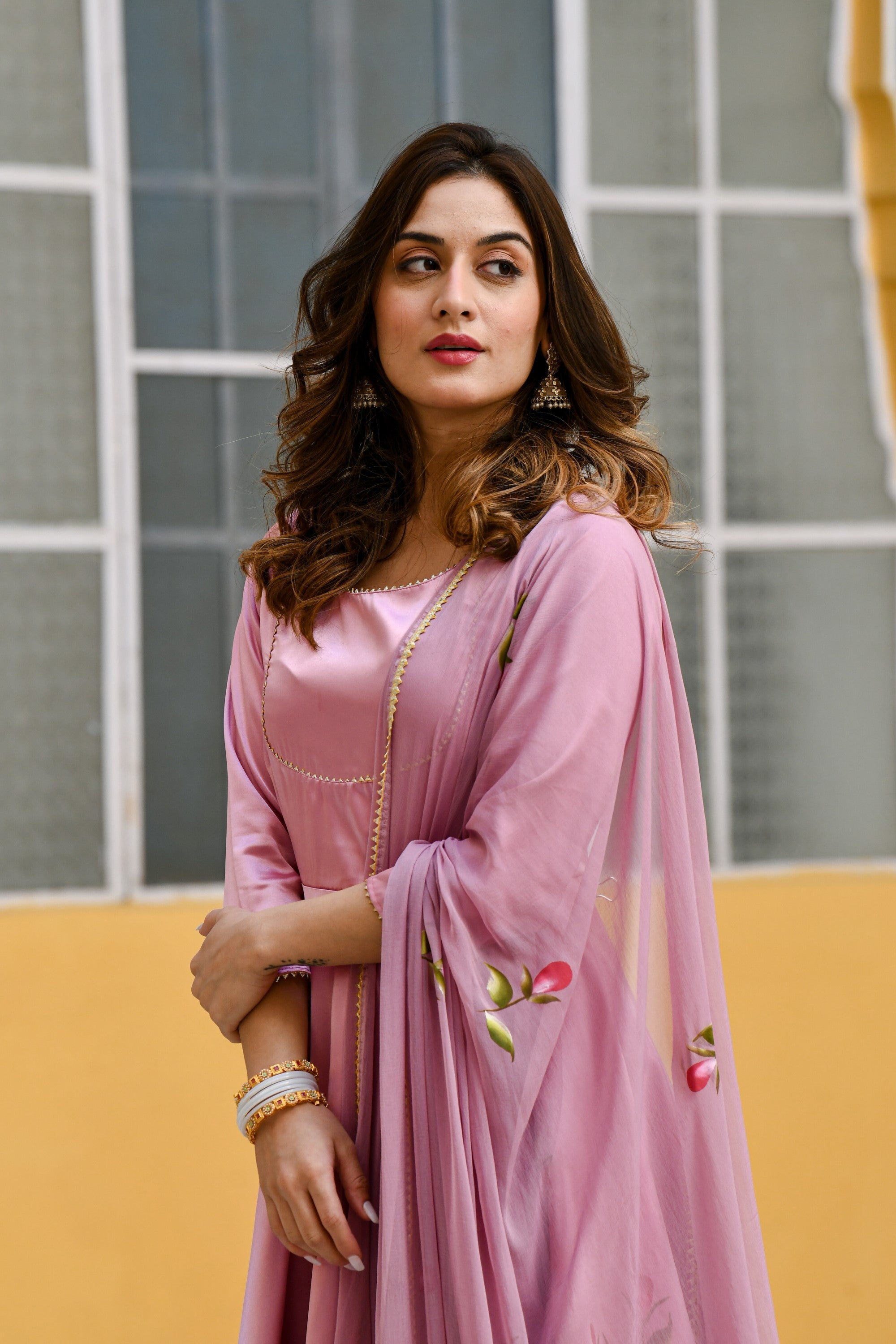 Mauve Anarkali Kurta With Dupatta For Women- (3Pc Set)  By SUTI KAPDA