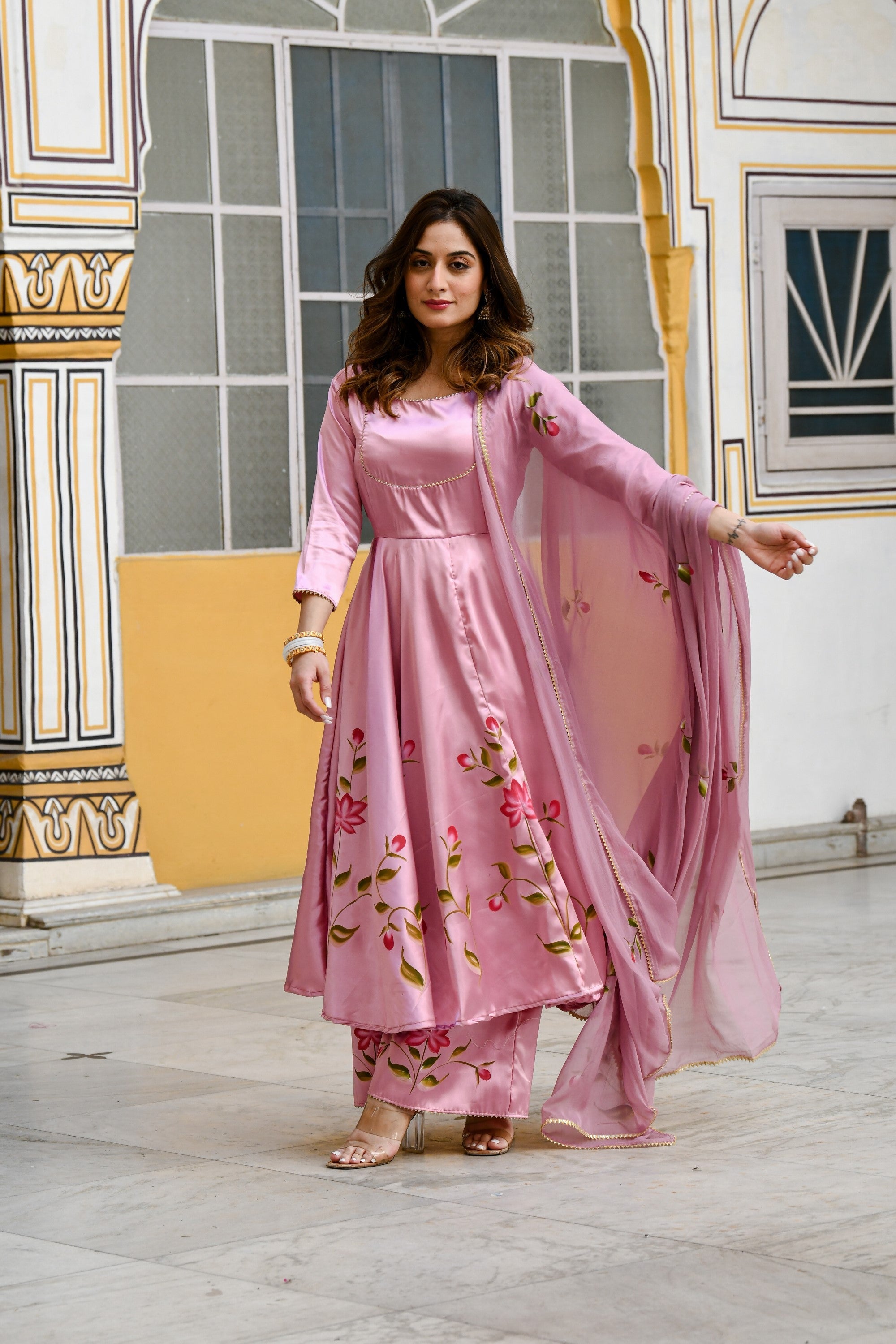Mauve Anarkali Kurta With Dupatta For Women- (3Pc Set)  By SUTI KAPDA
