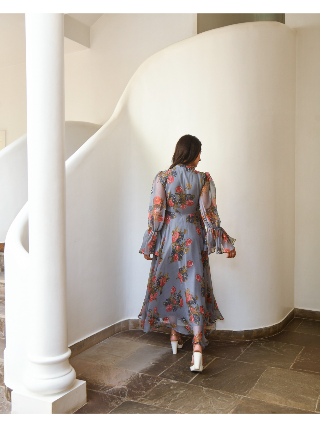 Grey Floral Maxi Dress