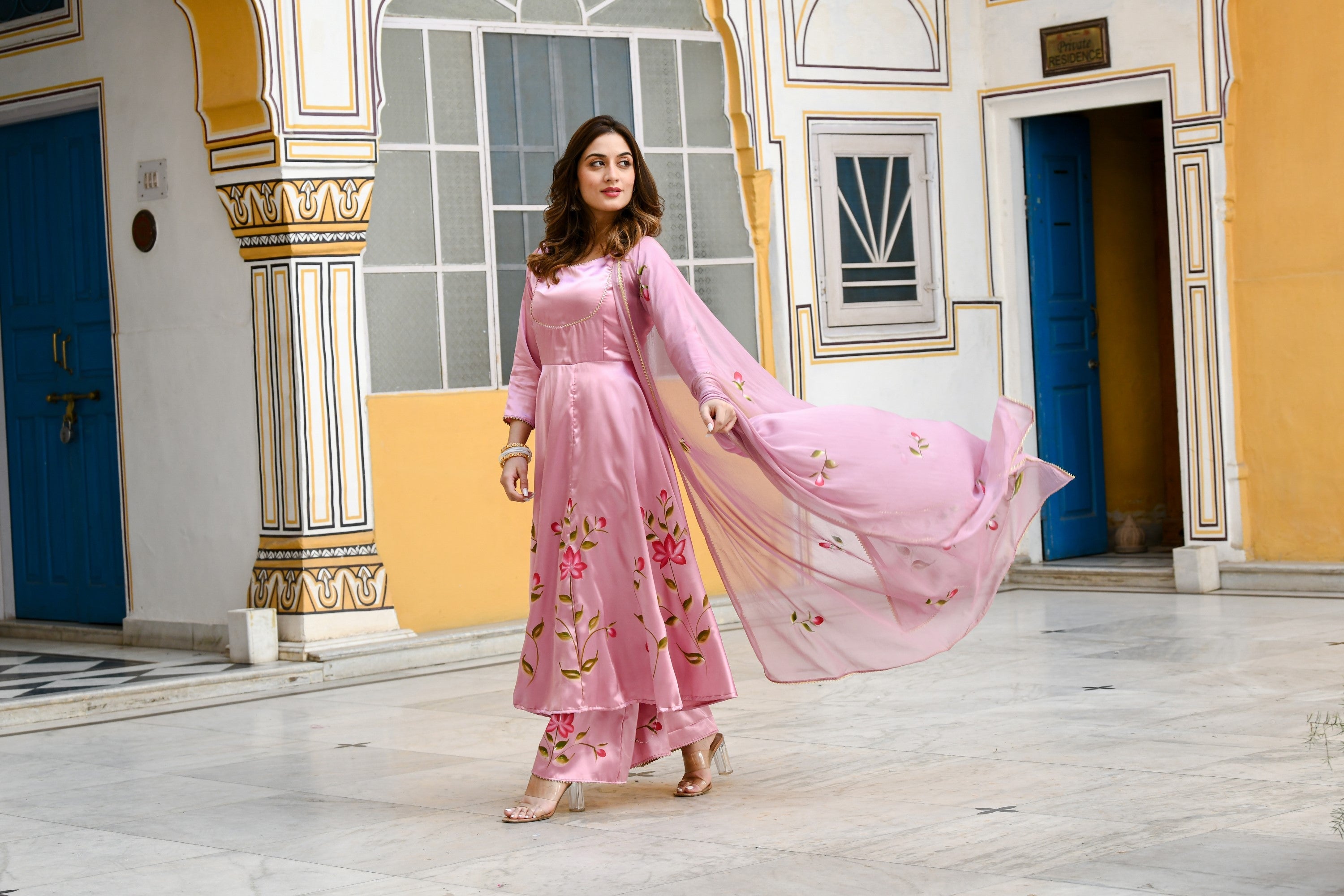 Mauve Anarkali Kurta With Dupatta For Women- (3Pc Set)  By SUTI KAPDA