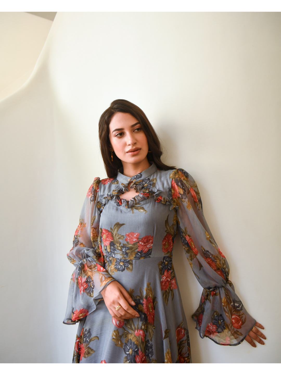 Grey Floral Maxi Dress SUTI KAPDA