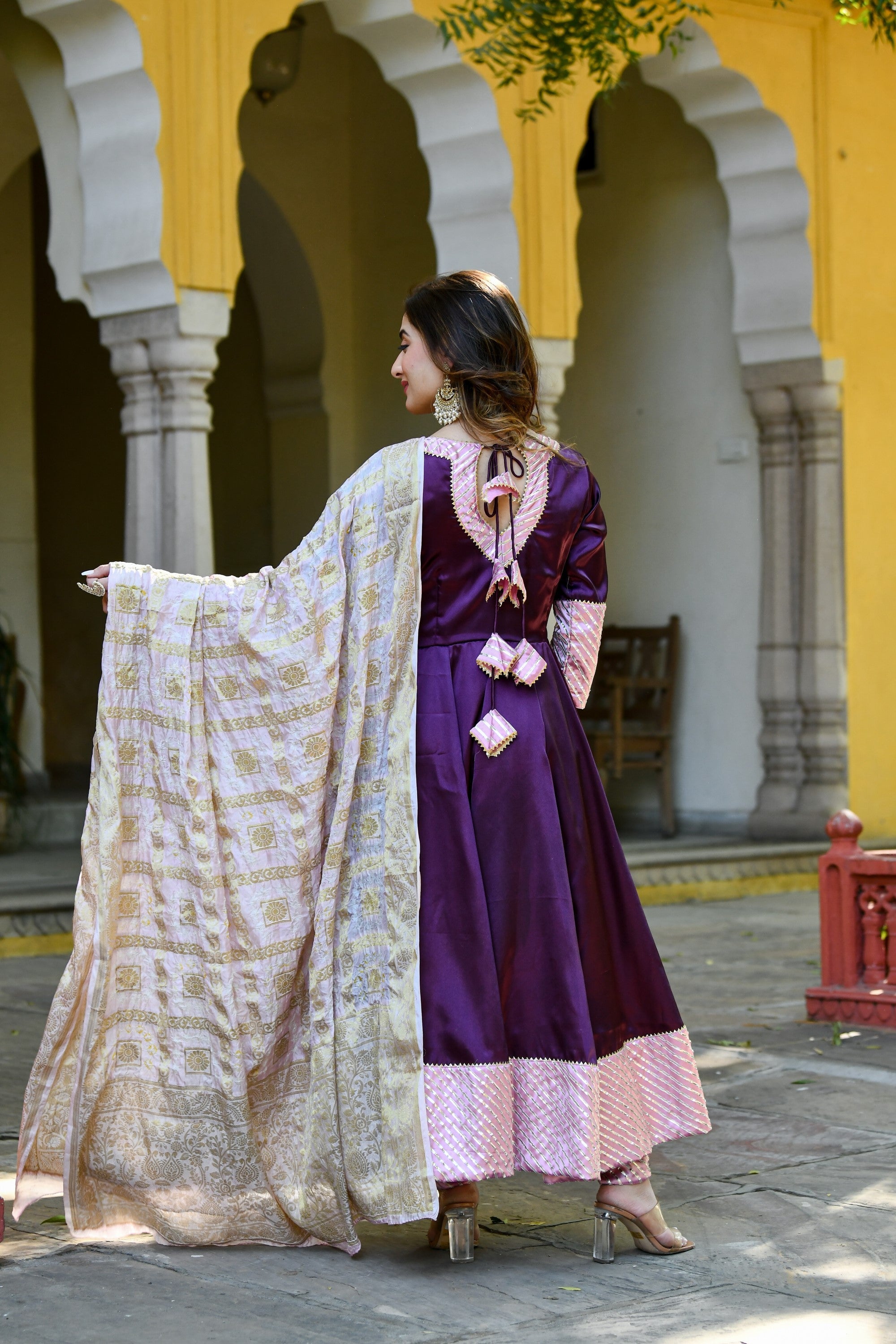 Dark Purple Anarkali Suit Set With Dupatta- (3Pc Set) By SUTI KAPDA