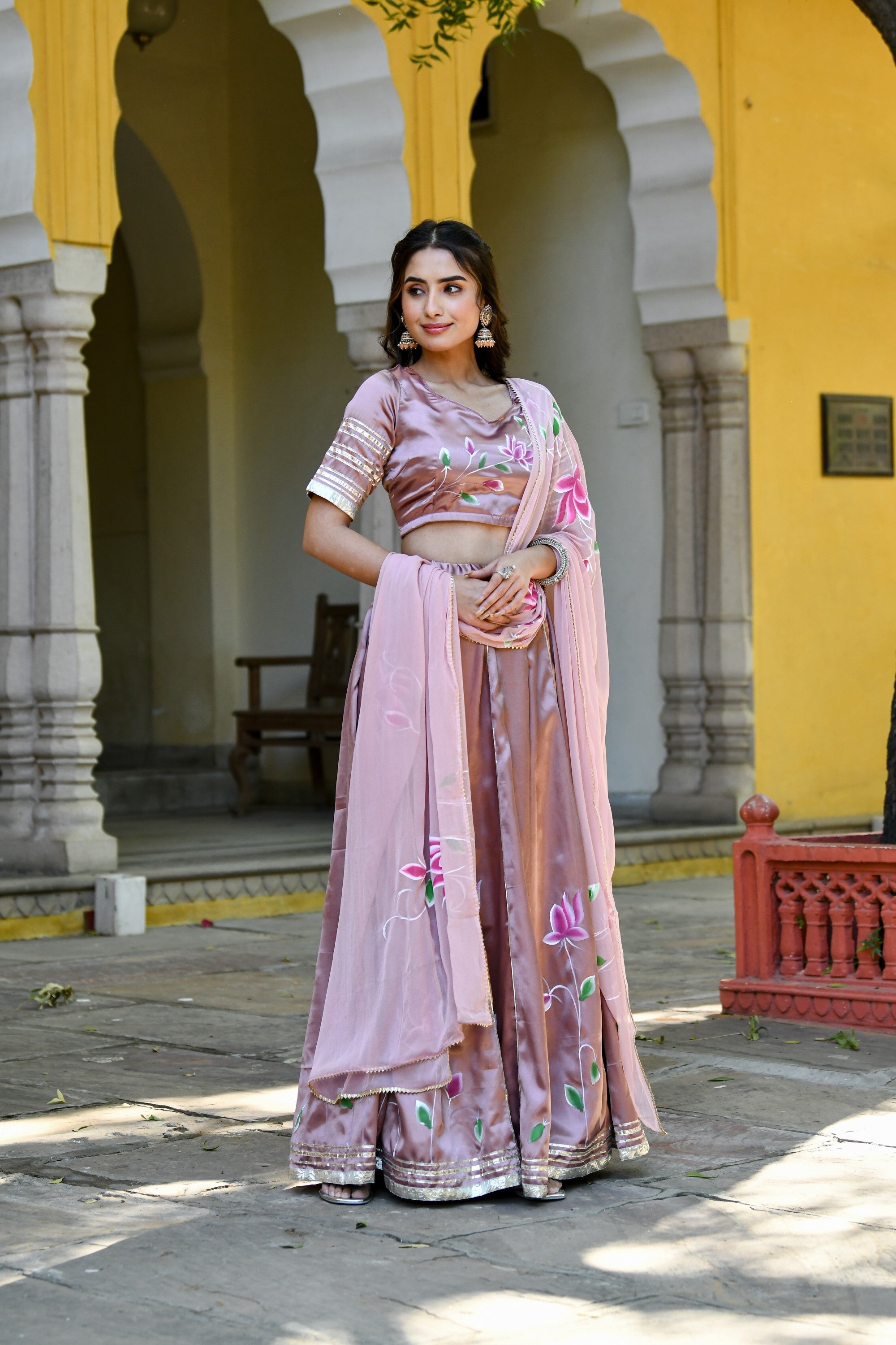 Lavender Lehenga Choli For Women In Satin Silk- (3Pc Set)  By SUTI KAPDA