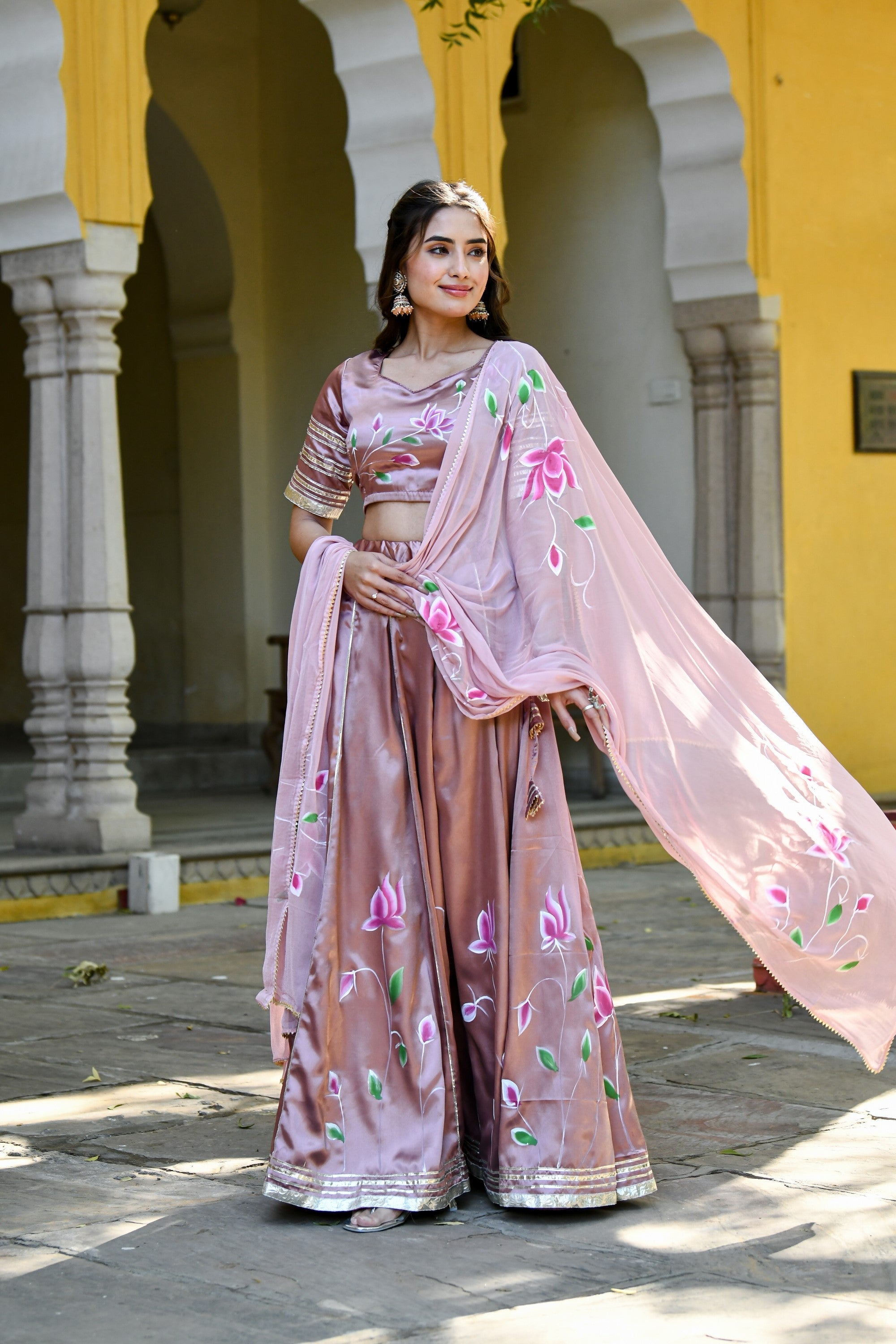 Lavender Lehenga Choli For Women In Satin Silk- (3Pc Set)  By SUTI KAPDA