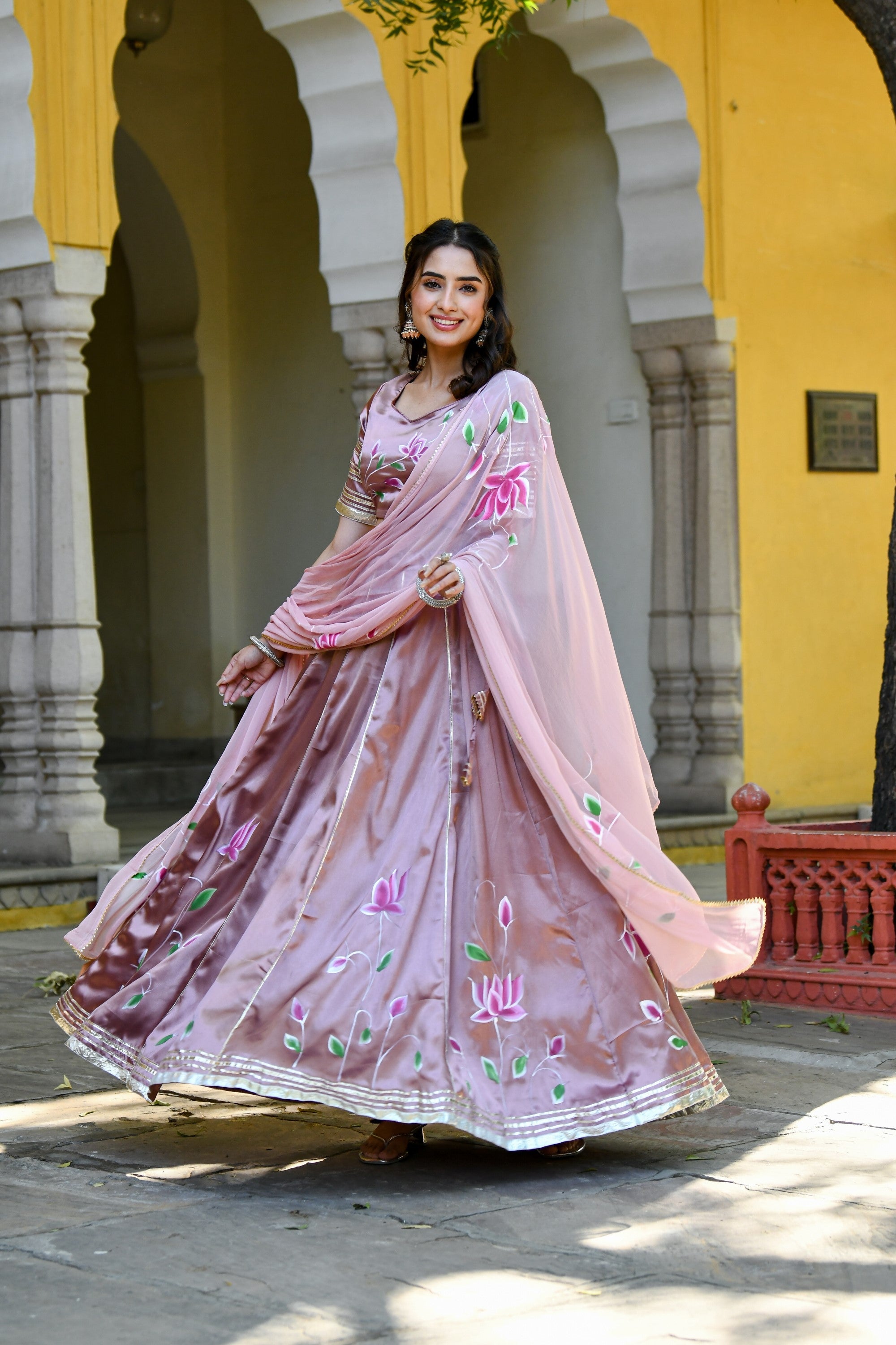 Lavender Lehenga Choli For Women In Satin Silk- (3Pc Set)  By SUTI KAPDA