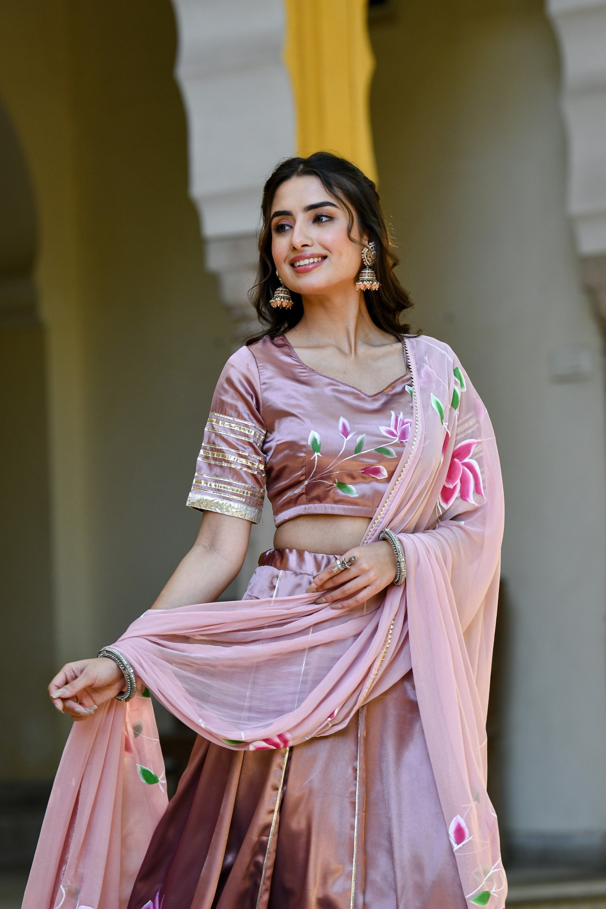 Lavender Lehenga Choli For Women In Satin Silk- (3Pc Set)  By SUTI KAPDA