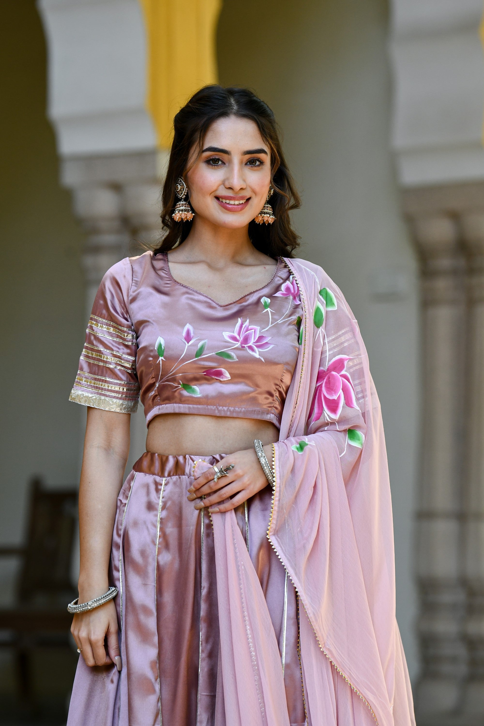 Lavender Lehenga Choli For Women In Satin Silk- (3Pc Set)  By SUTI KAPDA