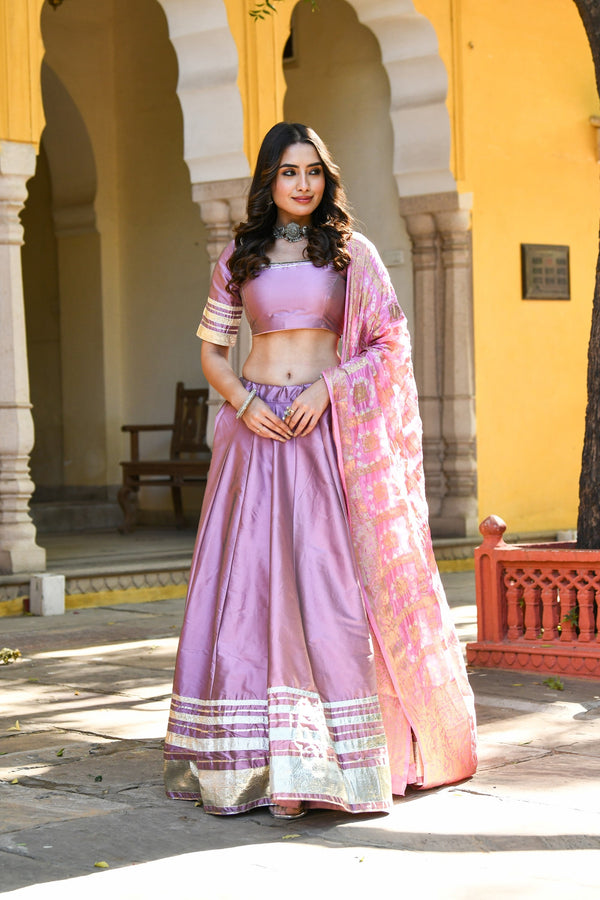 Mauve Lehenga For Women In Silk- 3Pc Set - SUTI KAPDA