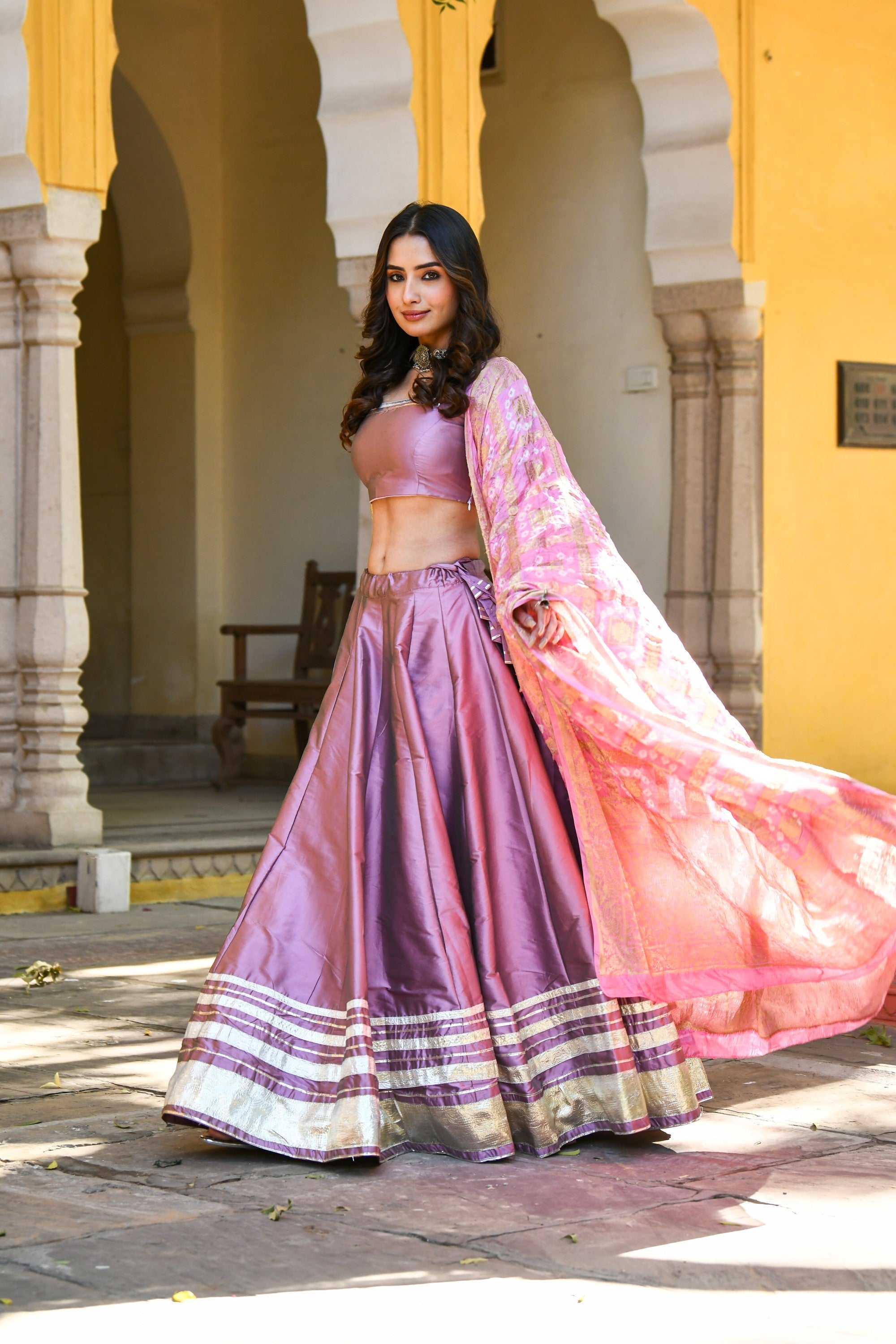 Mauve Lehenga For Women In Silk- 3Pc Set - SUTI KAPDA