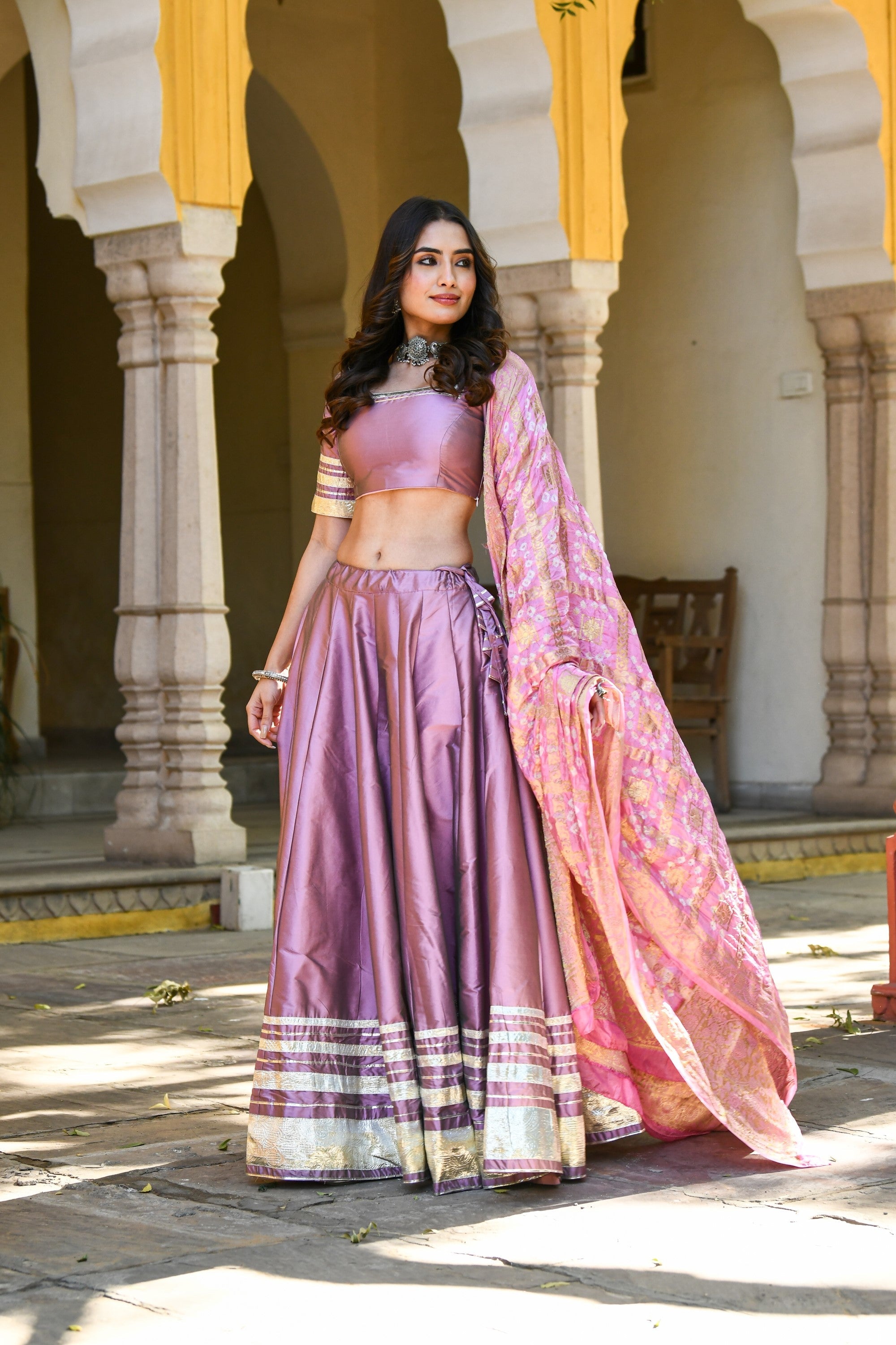Mauve Lehenga For Women In Silk- 3Pc Set - SUTI KAPDA