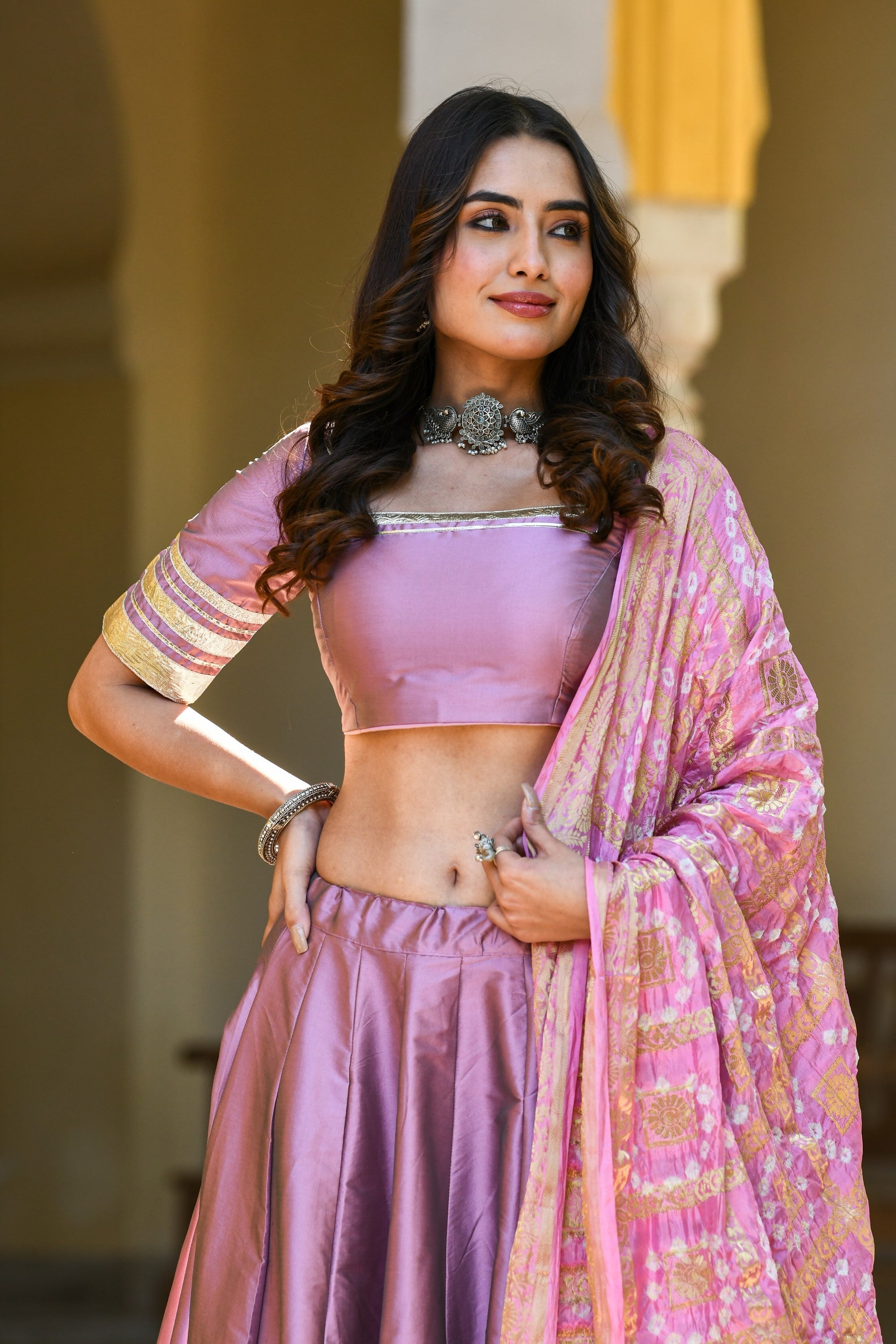 Mauve Lehenga For Women In Silk- 3Pc Set - SUTI KAPDA