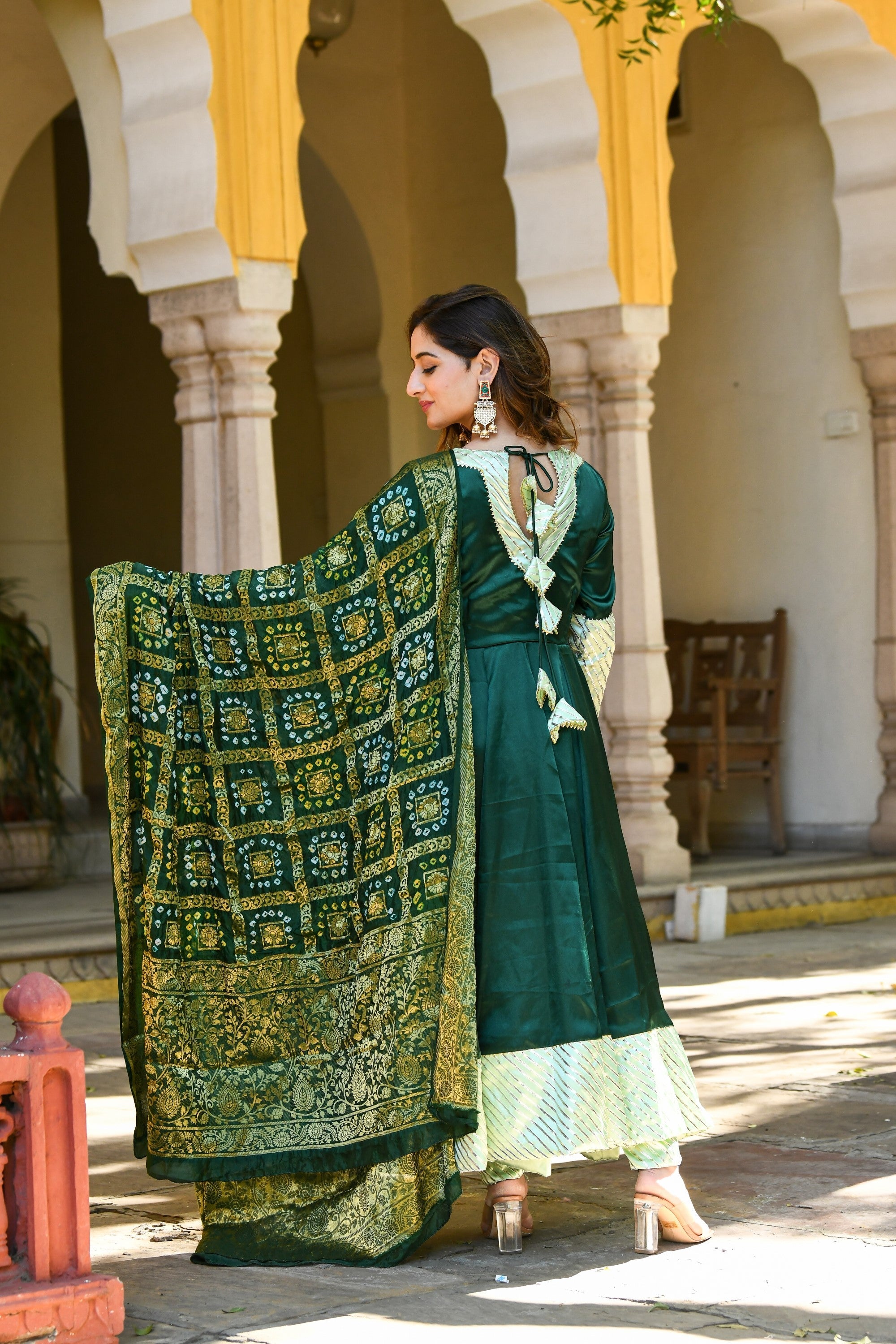Bottle Green Anarkali Suit With Dupatta- (3Pc Set) By SUTI KAPDA