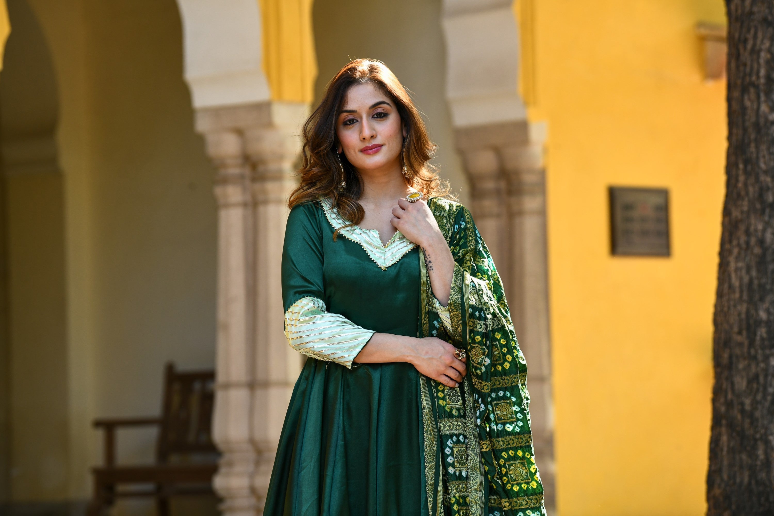 Bottle Green Anarkali Suit With Dupatta- (3Pc Set) By SUTI KAPDA