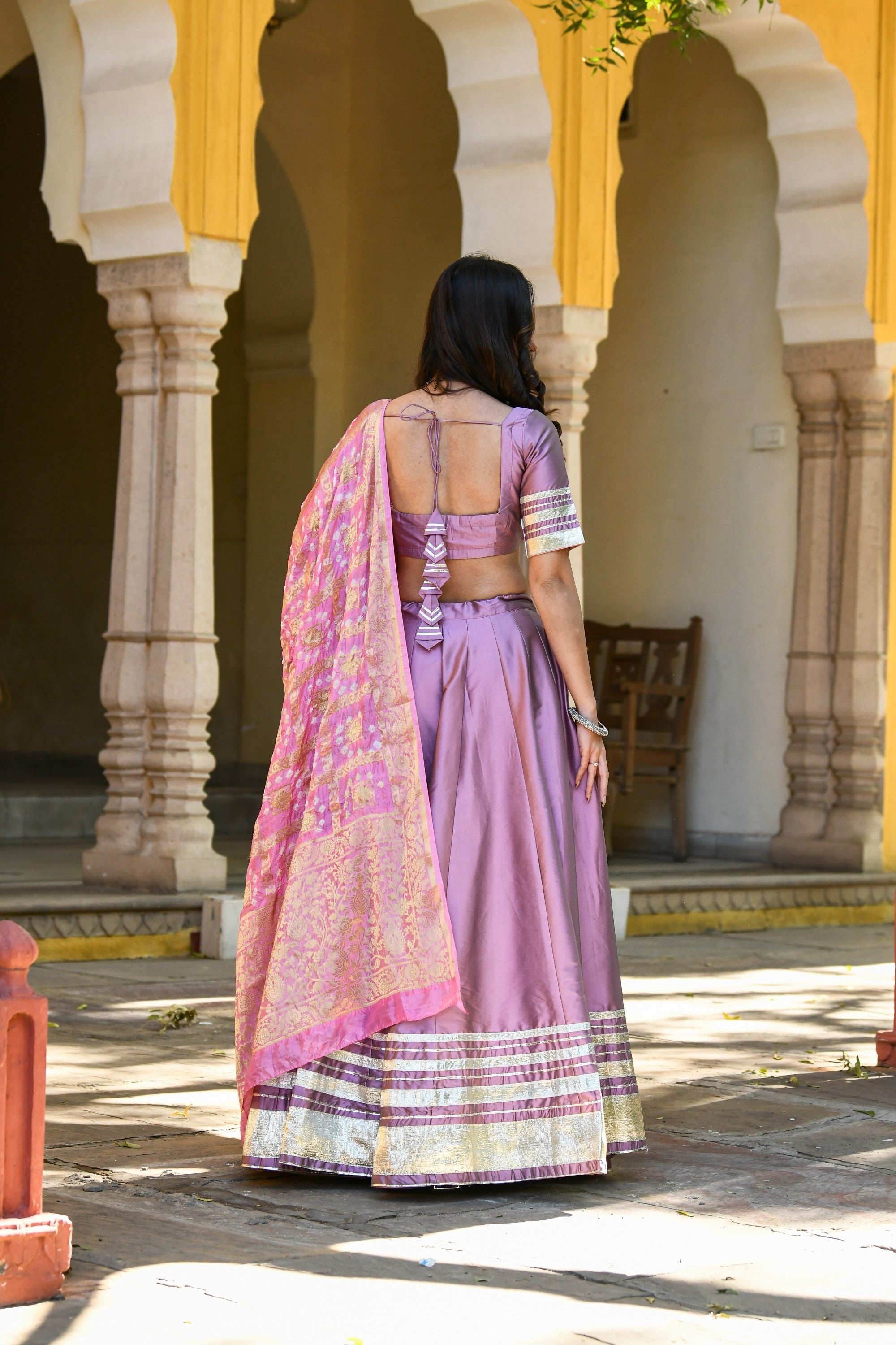 Mauve Lehenga For Women In Silk- 3Pc Set - SUTI KAPDA