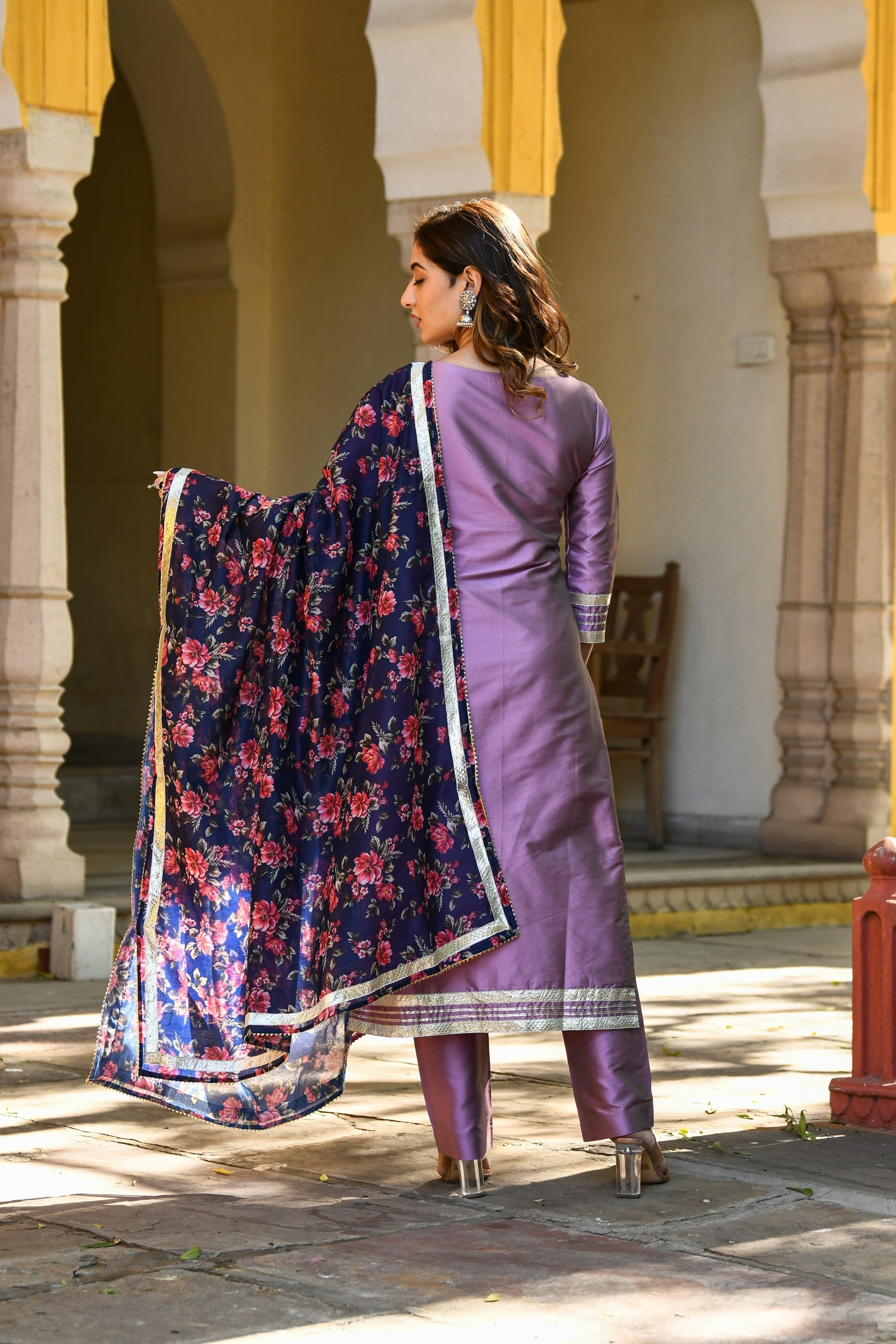 Mauve Suit Set With Dupatta - 3Pc Set - SUTI KAPDA