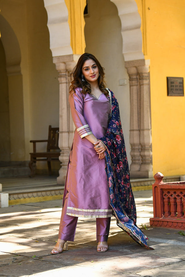 Mauve Suit Set With Dupatta - 3Pc Set - SUTI KAPDA