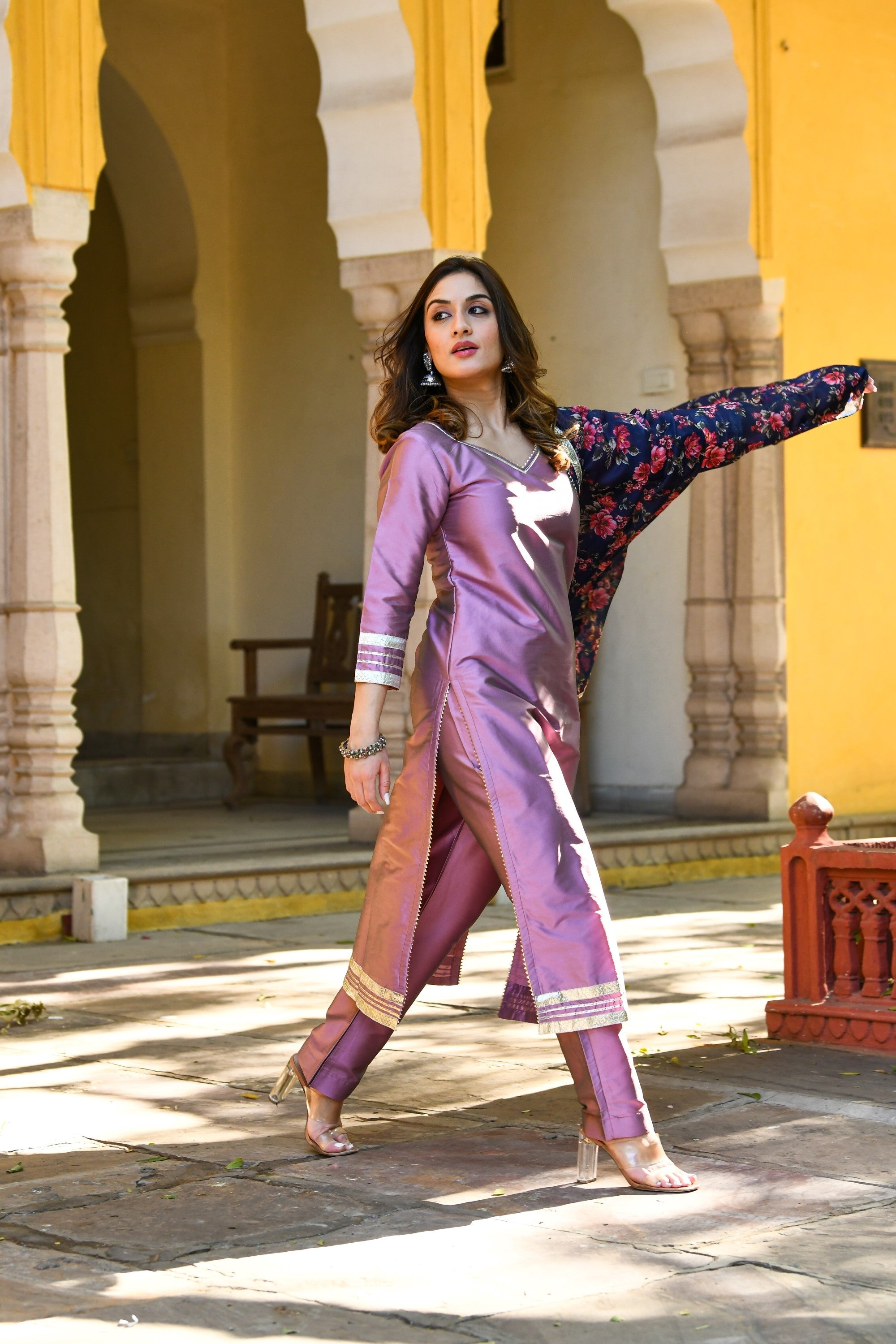 Mauve Suit Set With Dupatta - 3Pc Set - SUTI KAPDA
