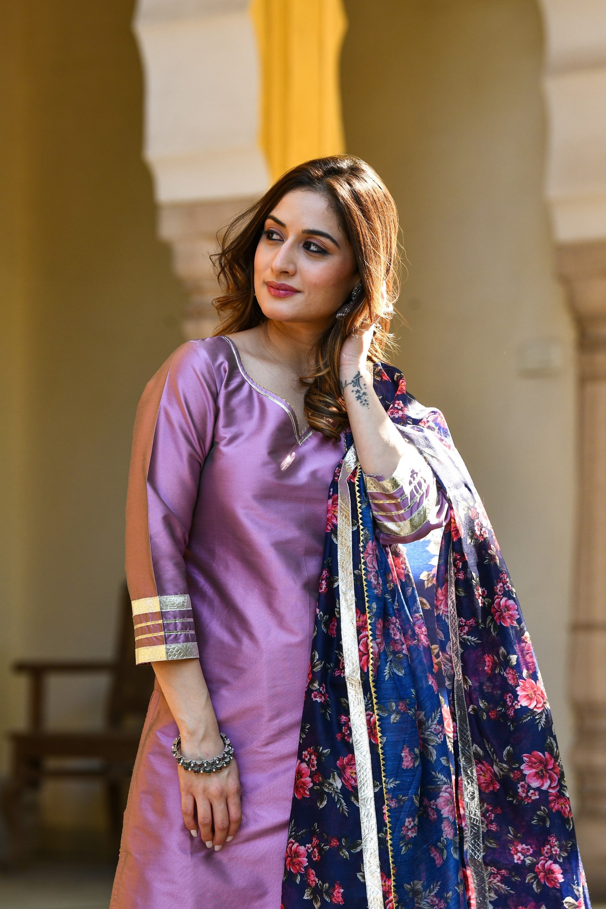 Mauve Suit Set With Dupatta - 3Pc Set - SUTI KAPDA